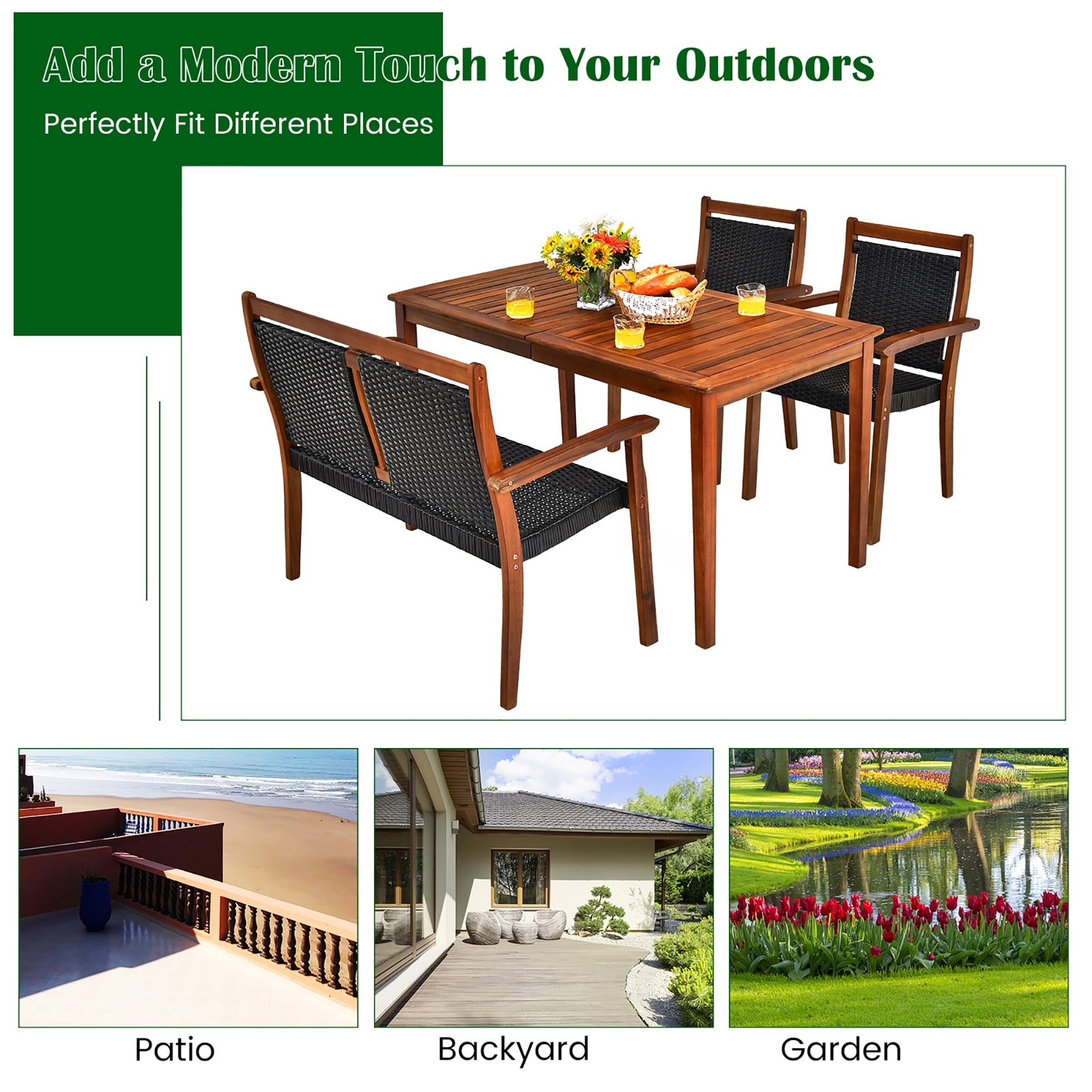 Costway 4PCS Patio Rattan Dining Furniture Set Acacia Wood Frame – See details
