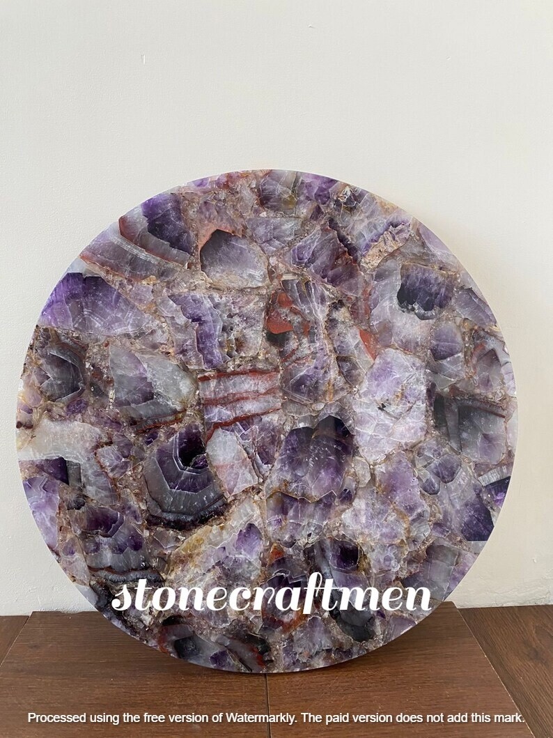Natural Amethyst Stone Side Table Top, Agate Stone Coffee Table Christmas Sale