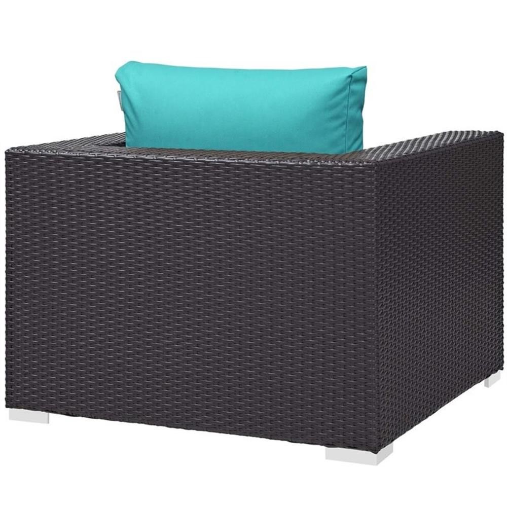 Modway Convene 5-Piece Patio Wicker Rattan Set w/ Fire Pit – Espresso/Turquoise