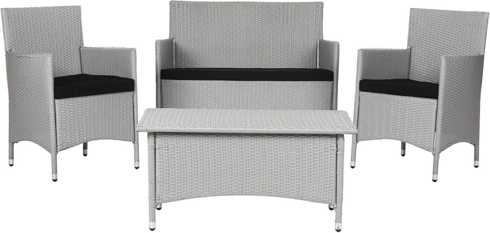SAFAVIEH Outdoor Collection 4 Piece Mojavi Wicker Patio Set, Grey/Black
