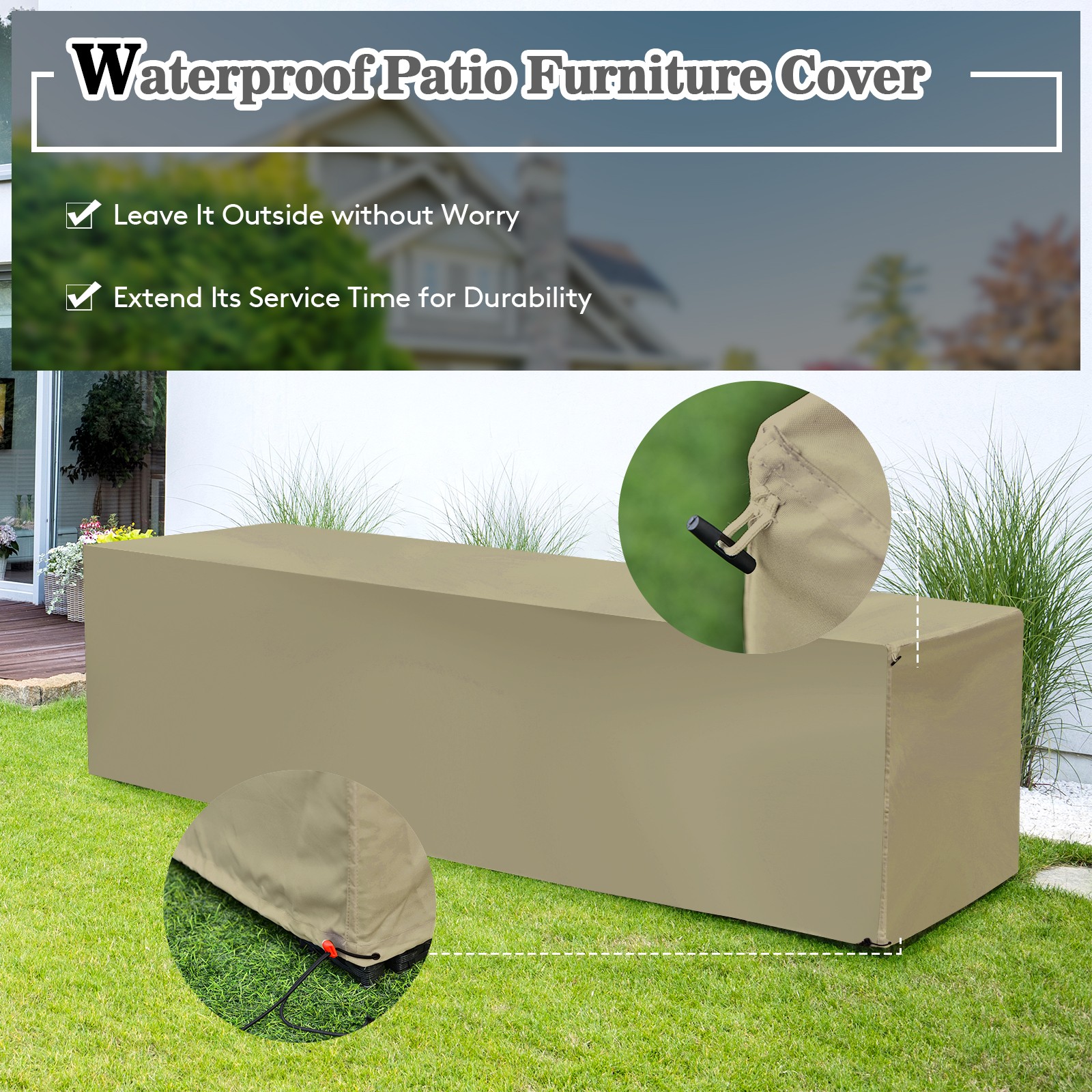 Patiojoy Outdoor 8PCS Rattan Furniture Set Storage Table Ottoman Off White