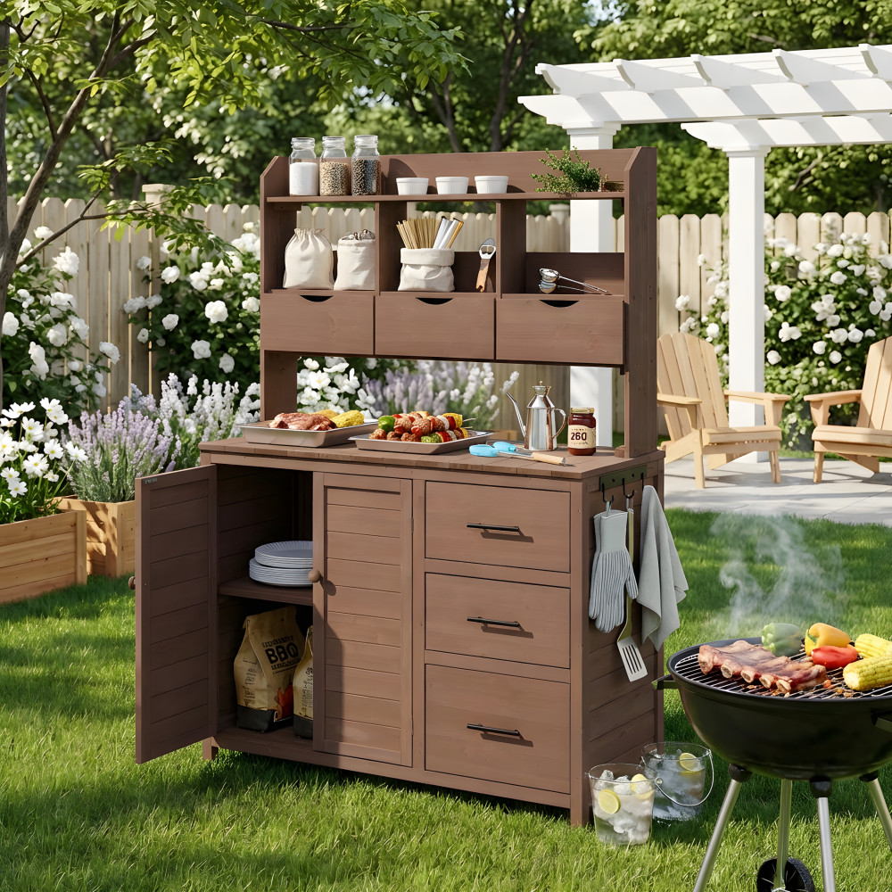 Rustic Wooden Farmhouse Potting Bench 44.6” Large Outdoor Garden Workstation