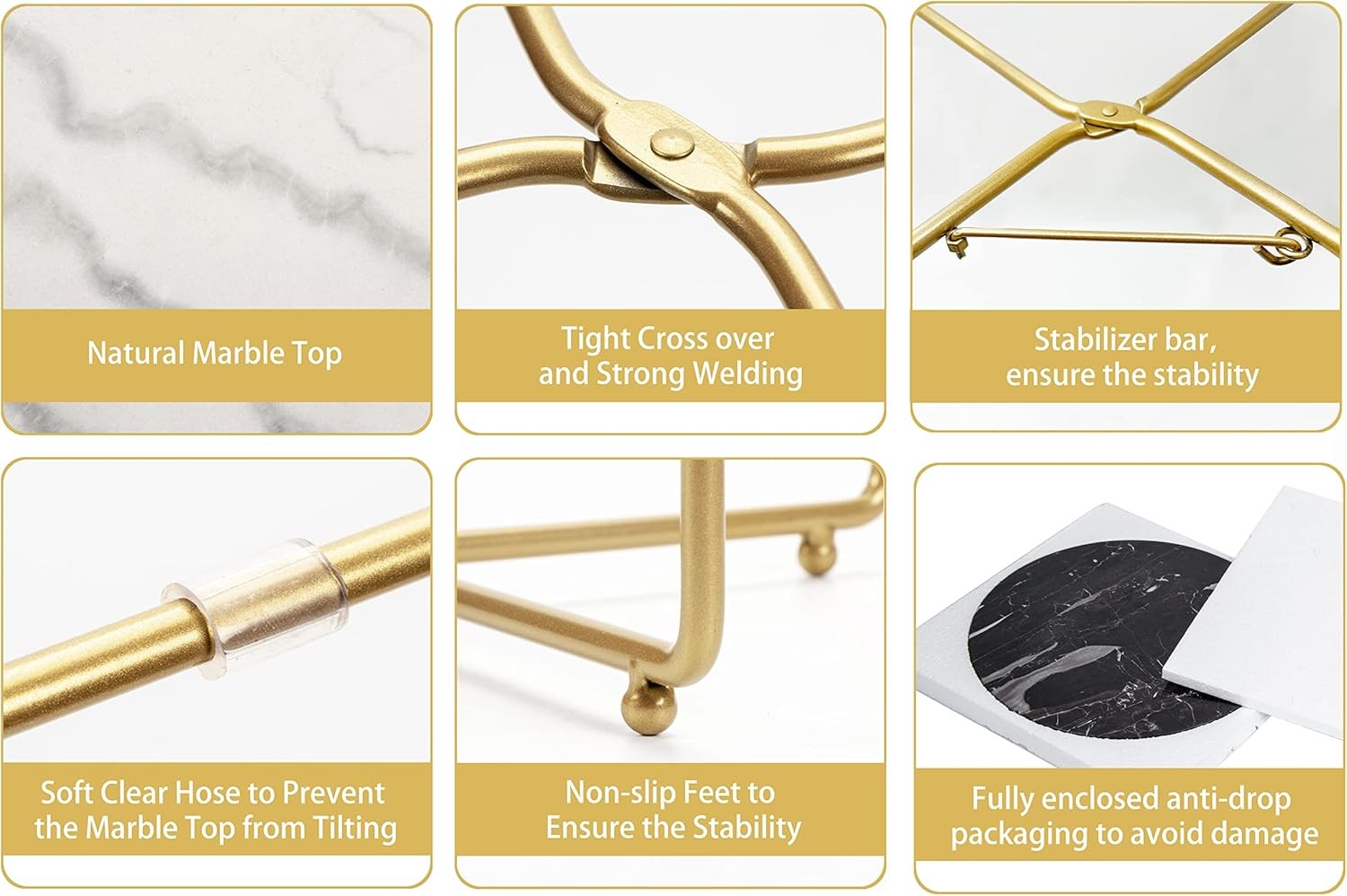 Real Marble Side Table, No Assembly Required Round End Table for Living