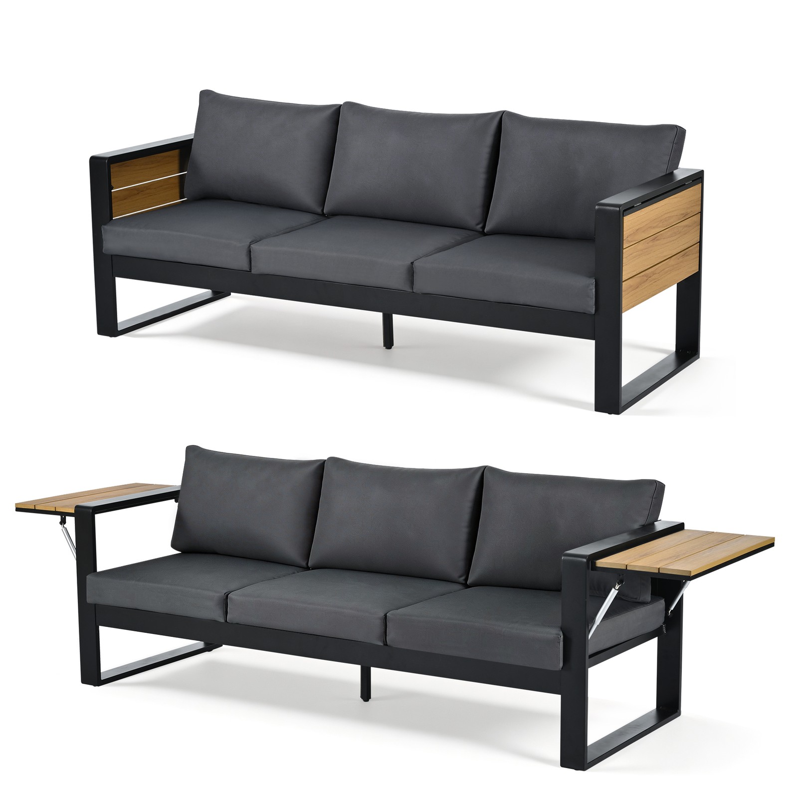 4-Piece Outdoor Patio Furniture Set, 3-Seater Sofa & 2 Armchairs, Grey