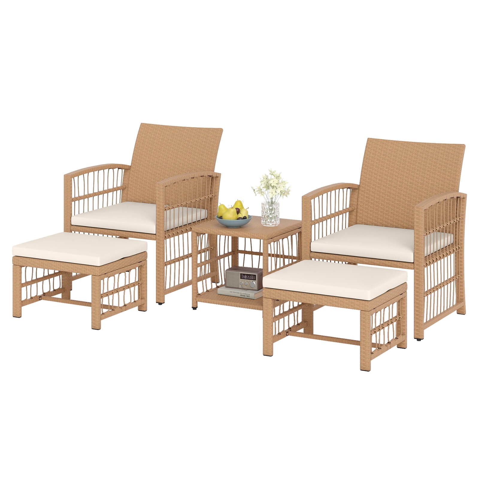 5 Pieces Patio Conversation Set PE Rattan Balcony Furniture Set with Cushions