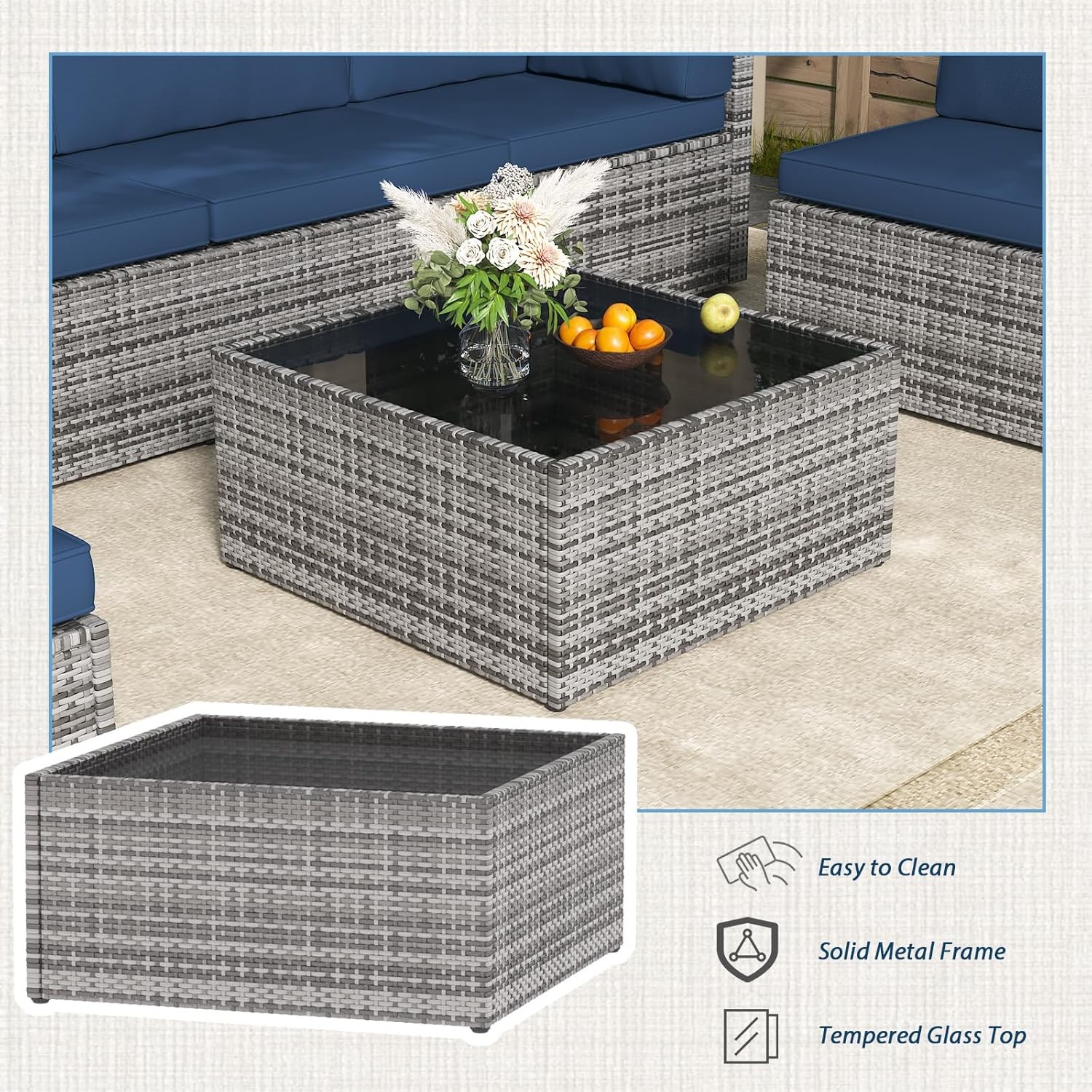 7 Piece Outdoor Furniture Set Patio Sectional Conversation Set with Coffee Table