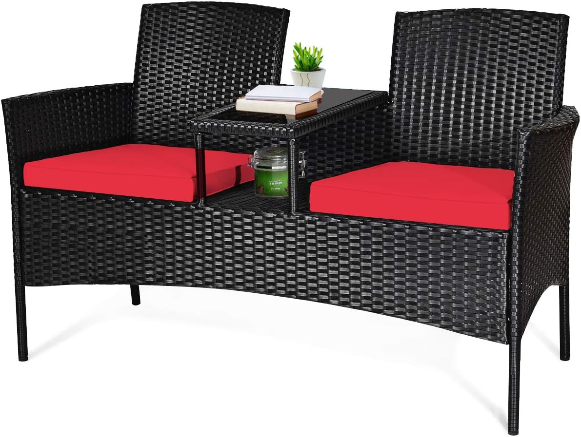 Wicker Patio Conversation Furniture Set, Outdoor Furniture Set with Removable Cu