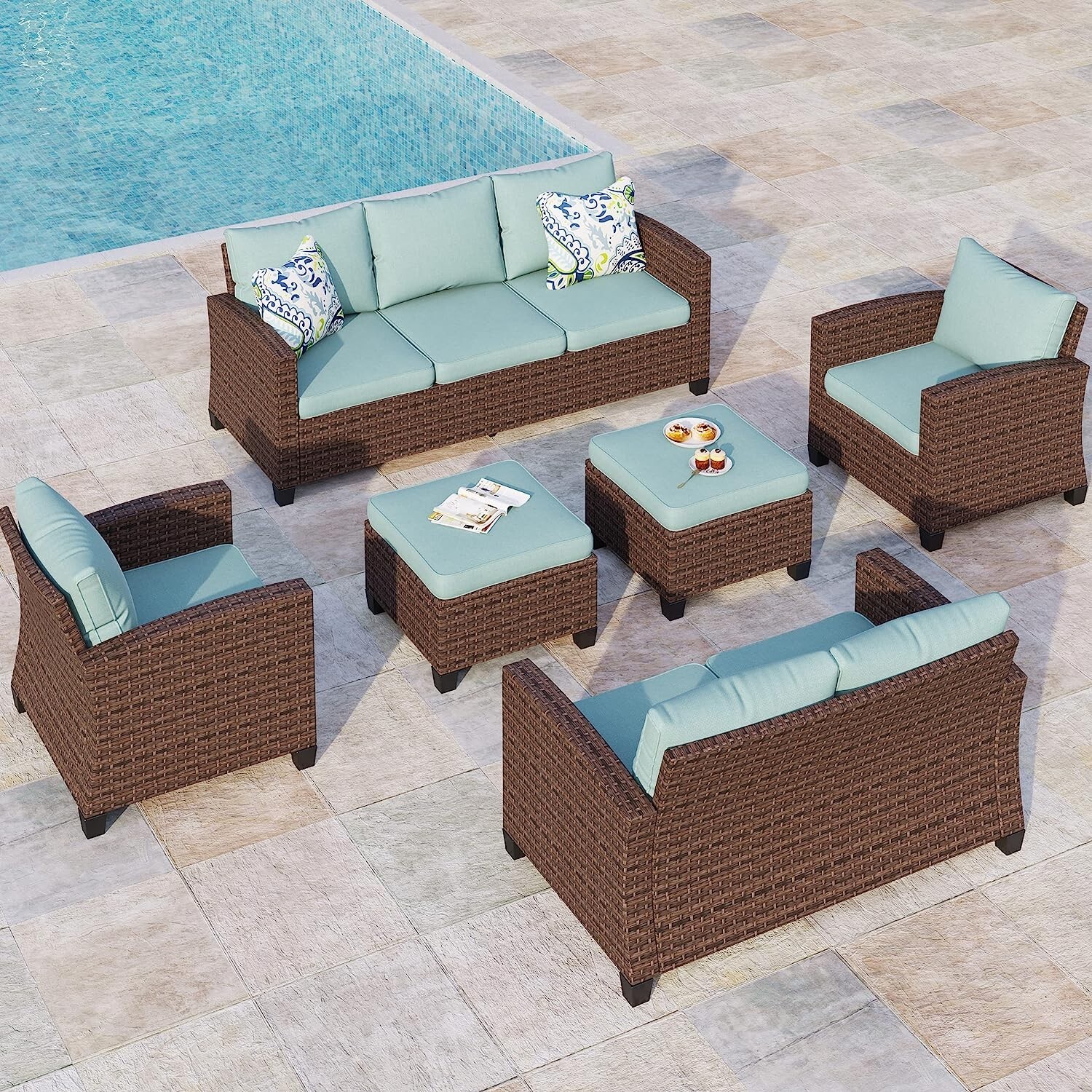 6 Pieces Patio Furniture Set Outdoor Conversation Set for Lawn Backyard 9-Seats