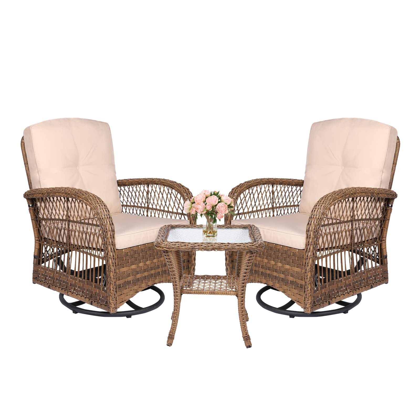 3PCS Outdoor Swivel Rocker Patio Chairs Set Furniture Sofa Rattan Wicker Chair