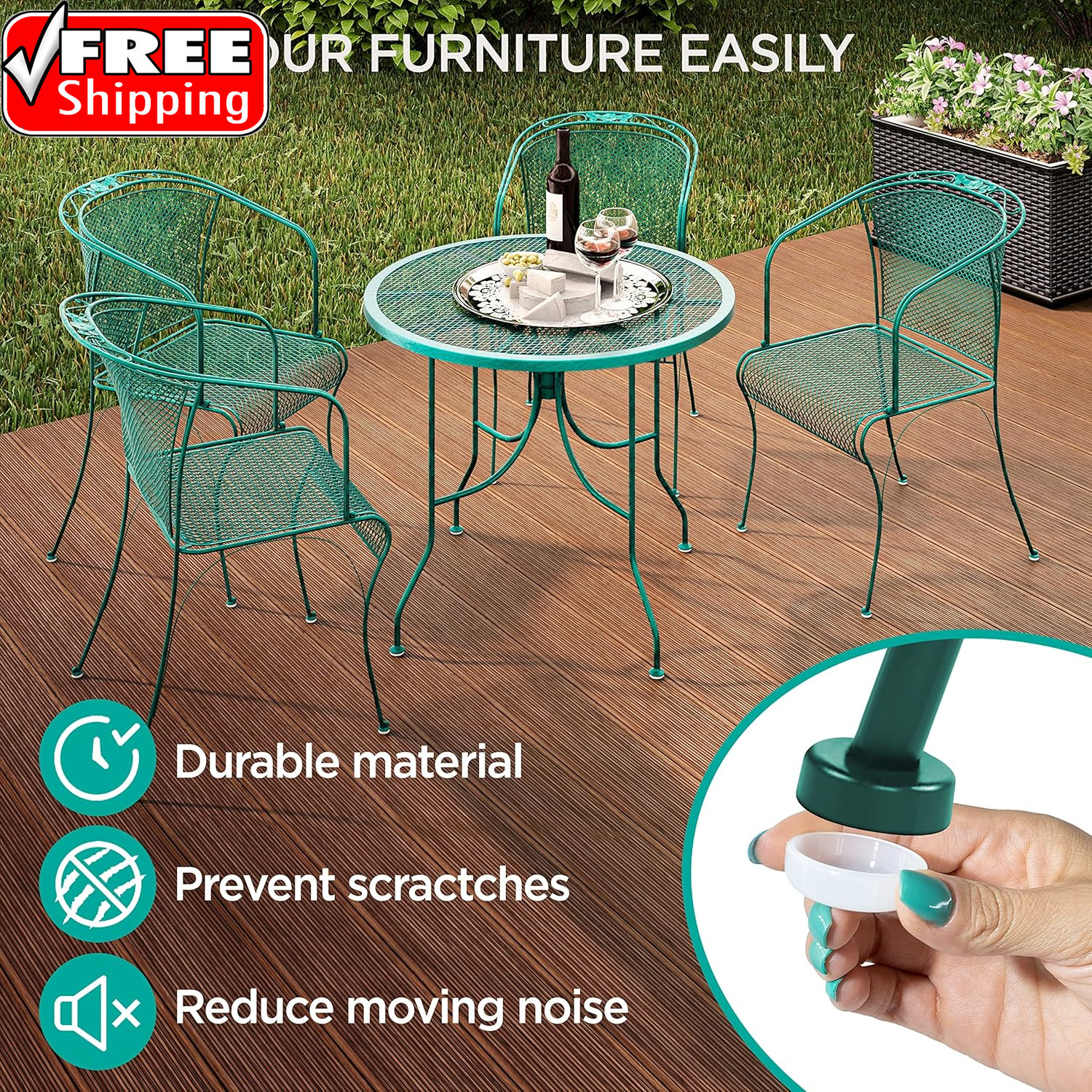 Wrought Iron Patio Furniture Feet Caps (24 Pack, White) – 1.5″ round Plastic Out