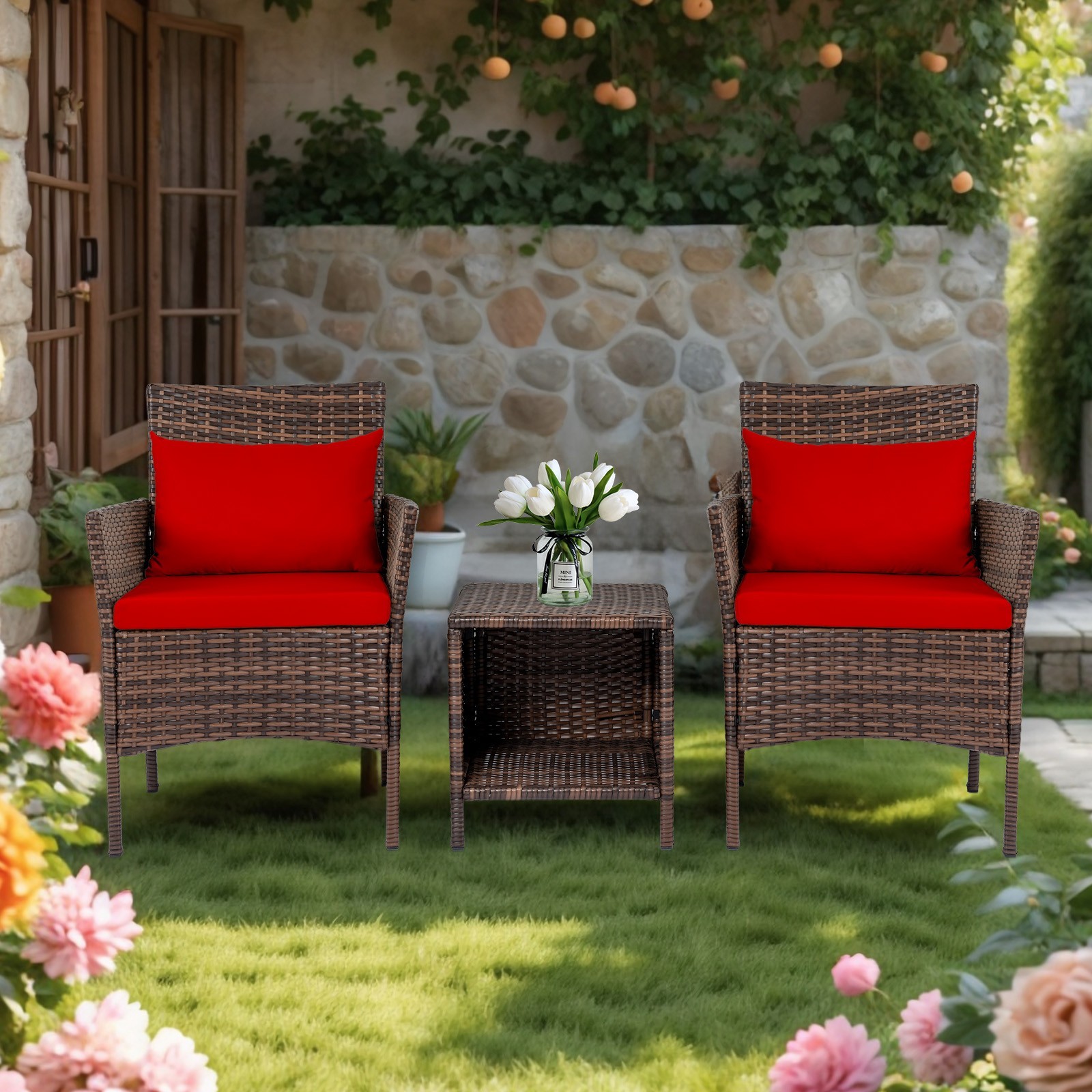 Outdoor 4-piece rattan courtyard furniture, comfortable and durable garden sofa
