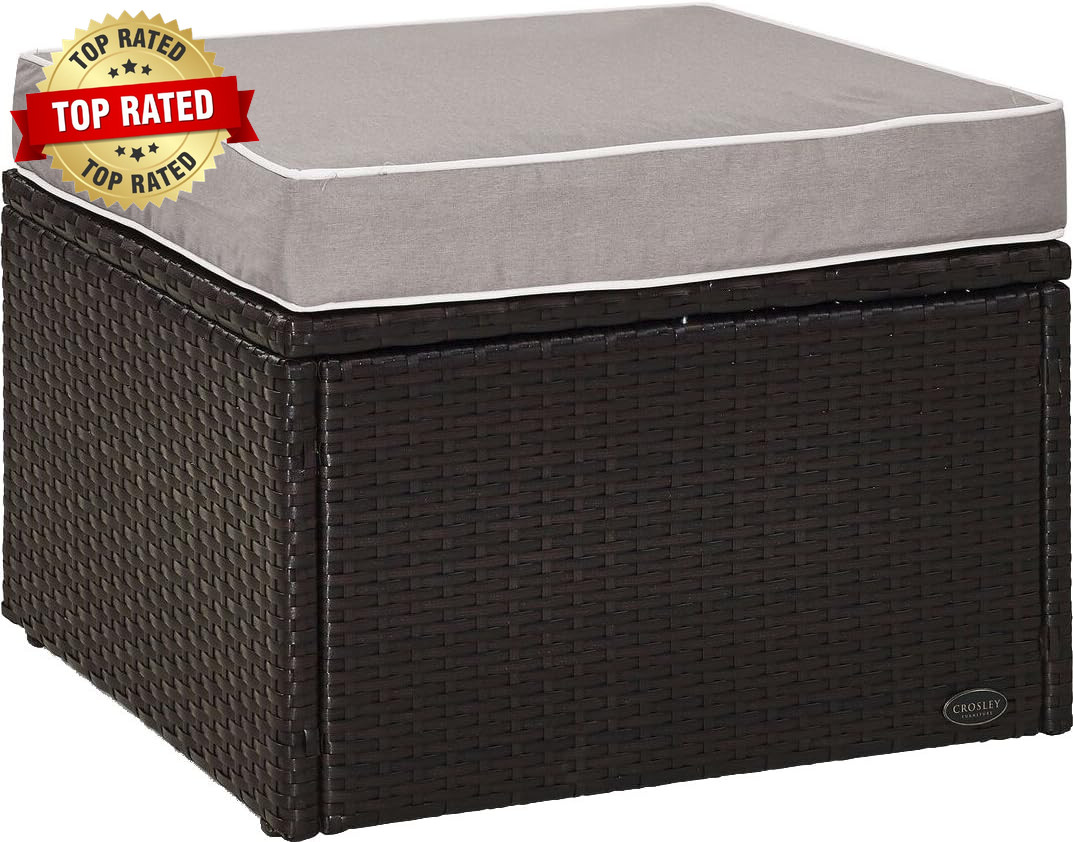 Palm Harbor Wicker Outdoor Ottoman Foot Rest for Patio, Deck, Porch, Brown with