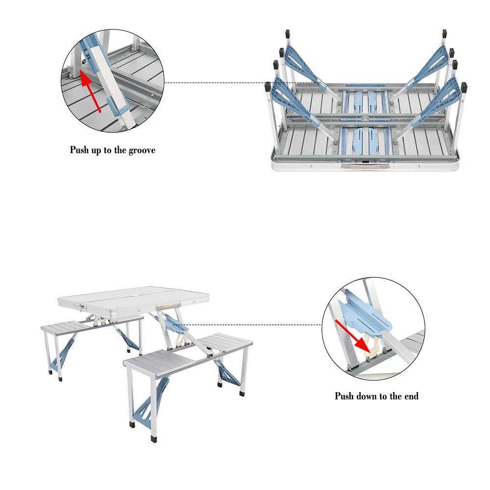 Folding Aluminum Picnic Table Chair Set with 4 Seats for Camping BBQ Outdoor