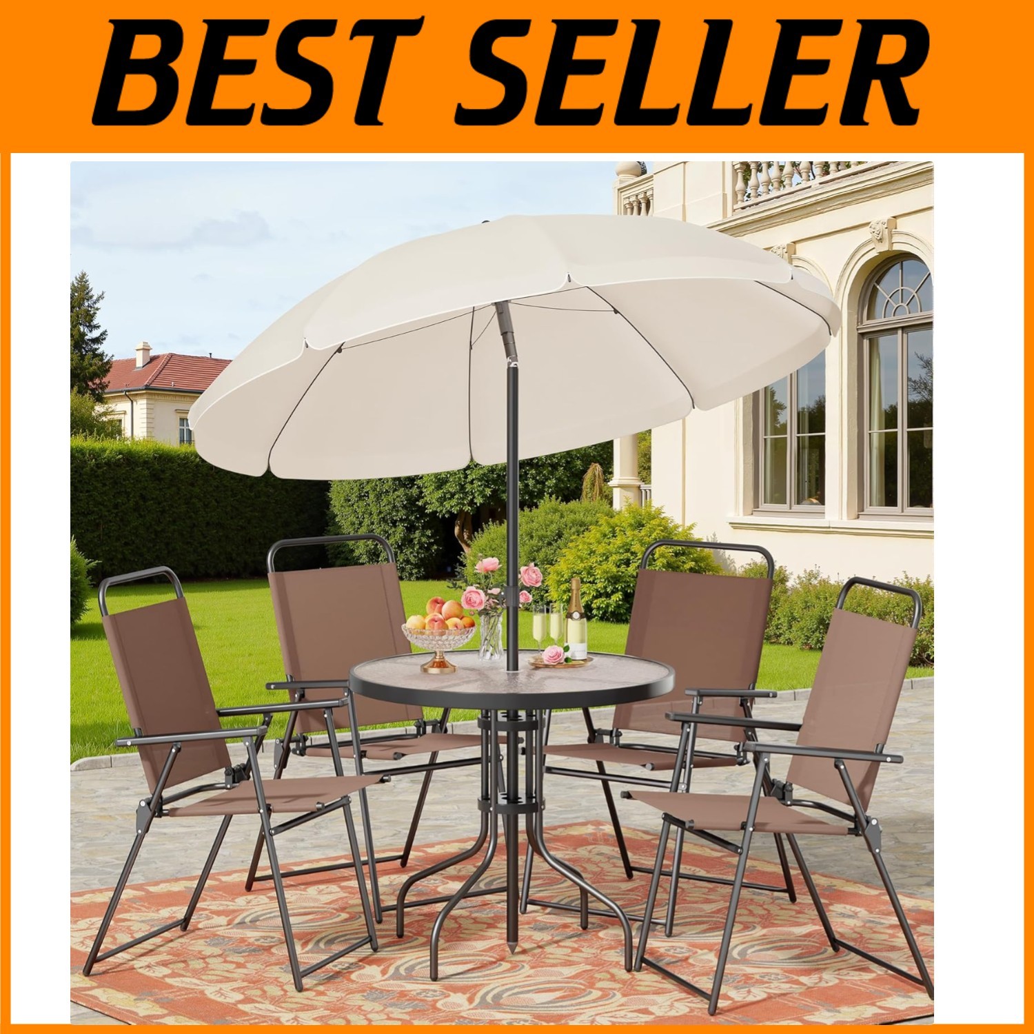 Compact 6-Piece Patio Set with Tempered Glass Table