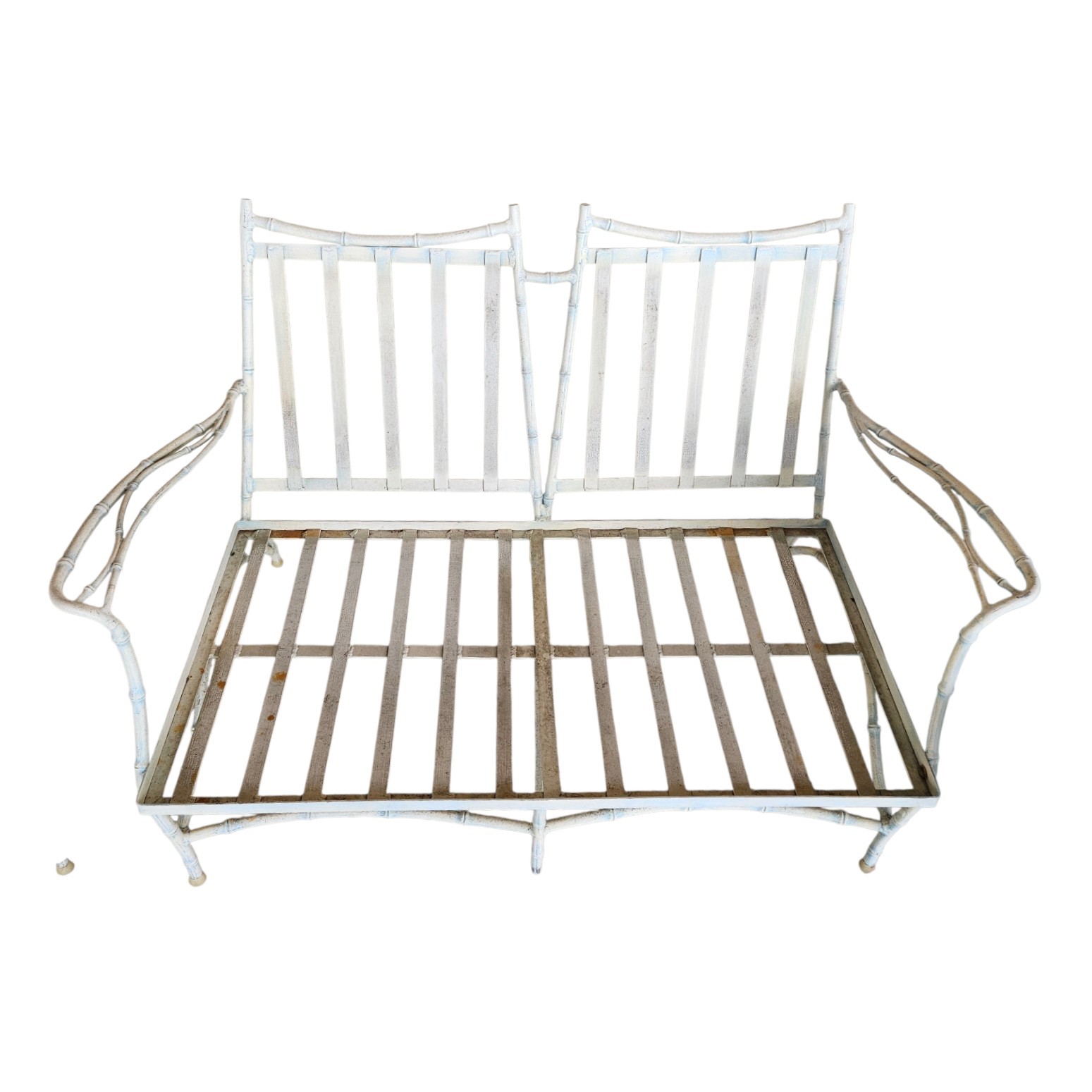 Iron Patio Furniture Set Loveseat & Chair Mid-Century Modern Faux Bamboo Vintage