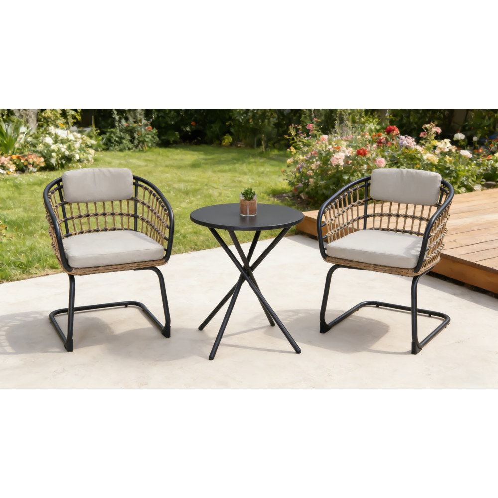 Weather Outdoor Wicker Dining Chairs Set of 2 Steel Frame Patio Furniture