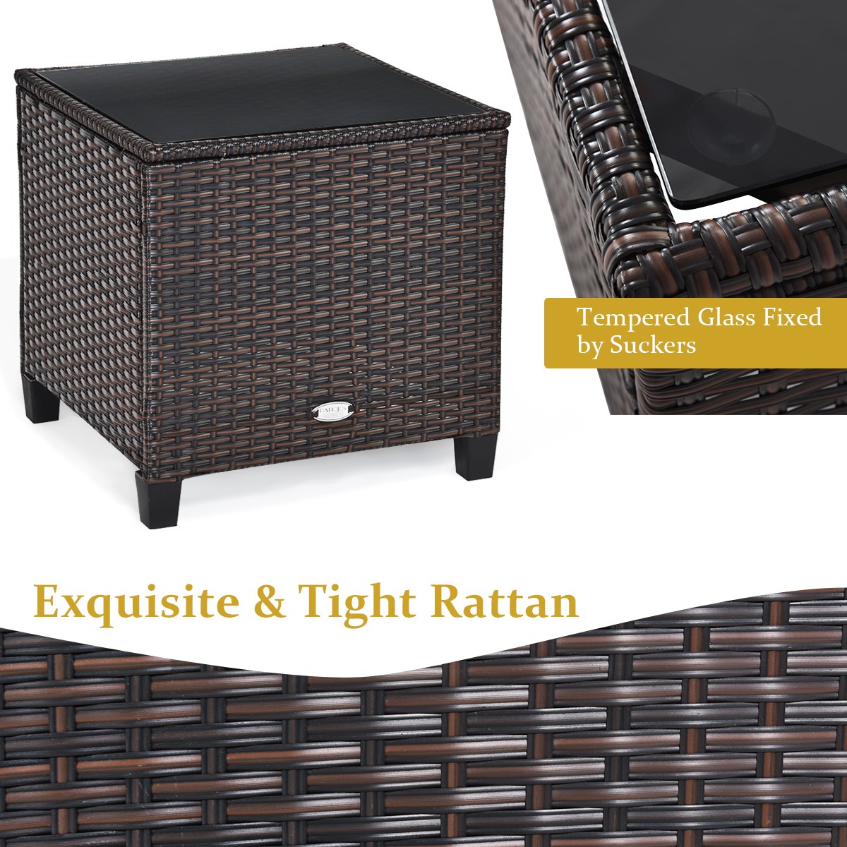 3PCS Patio Rattan Furniture Set Cushioned Conversation Set Sofa Coffee Table