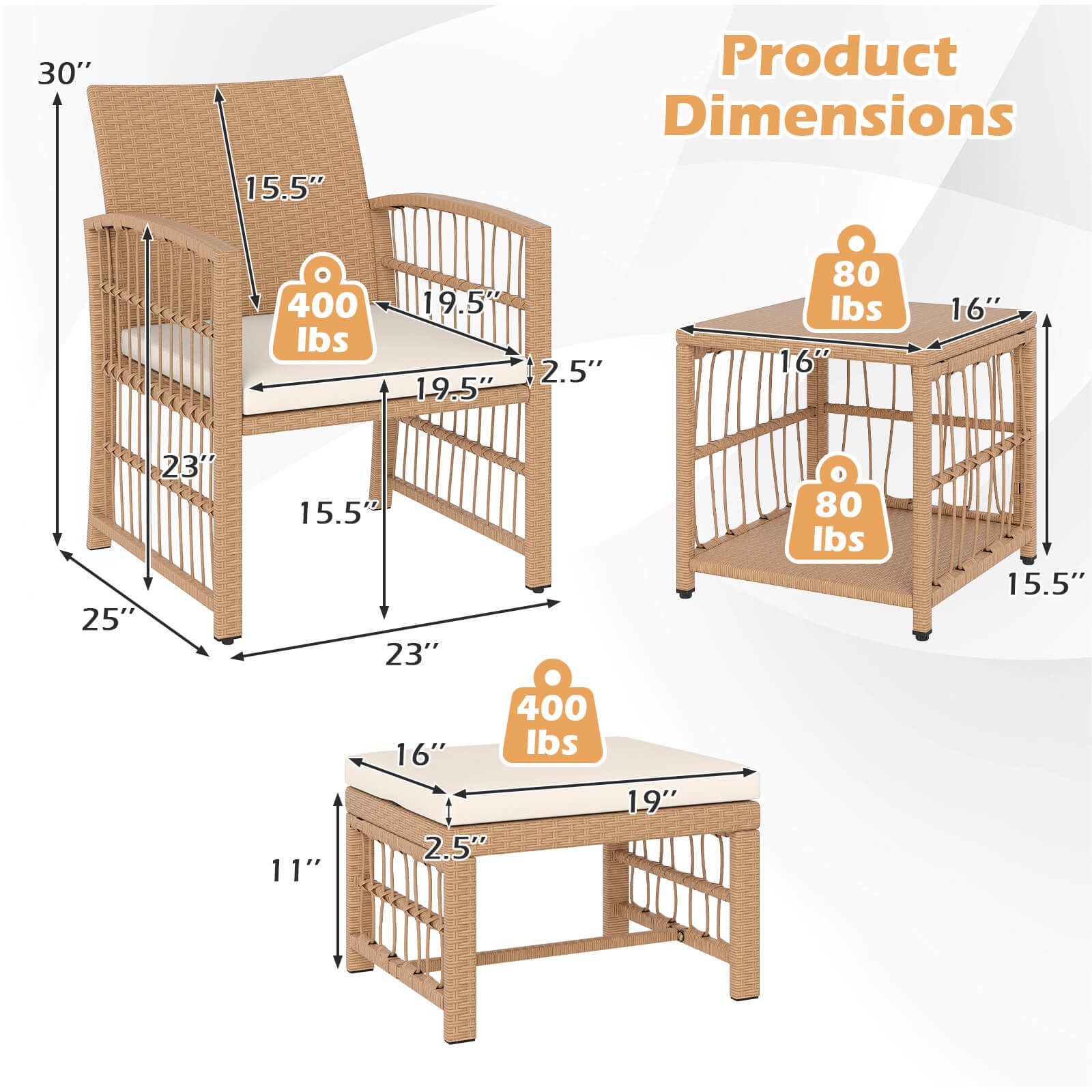 5 Pieces Patio Conversation Set PE Rattan Balcony Furniture Set with Cushions