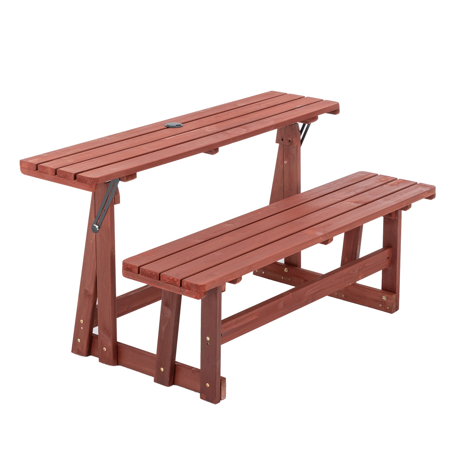 2-in-1 Convertible Bench Picnic Table, Outdoor Folding Dining Set Brown