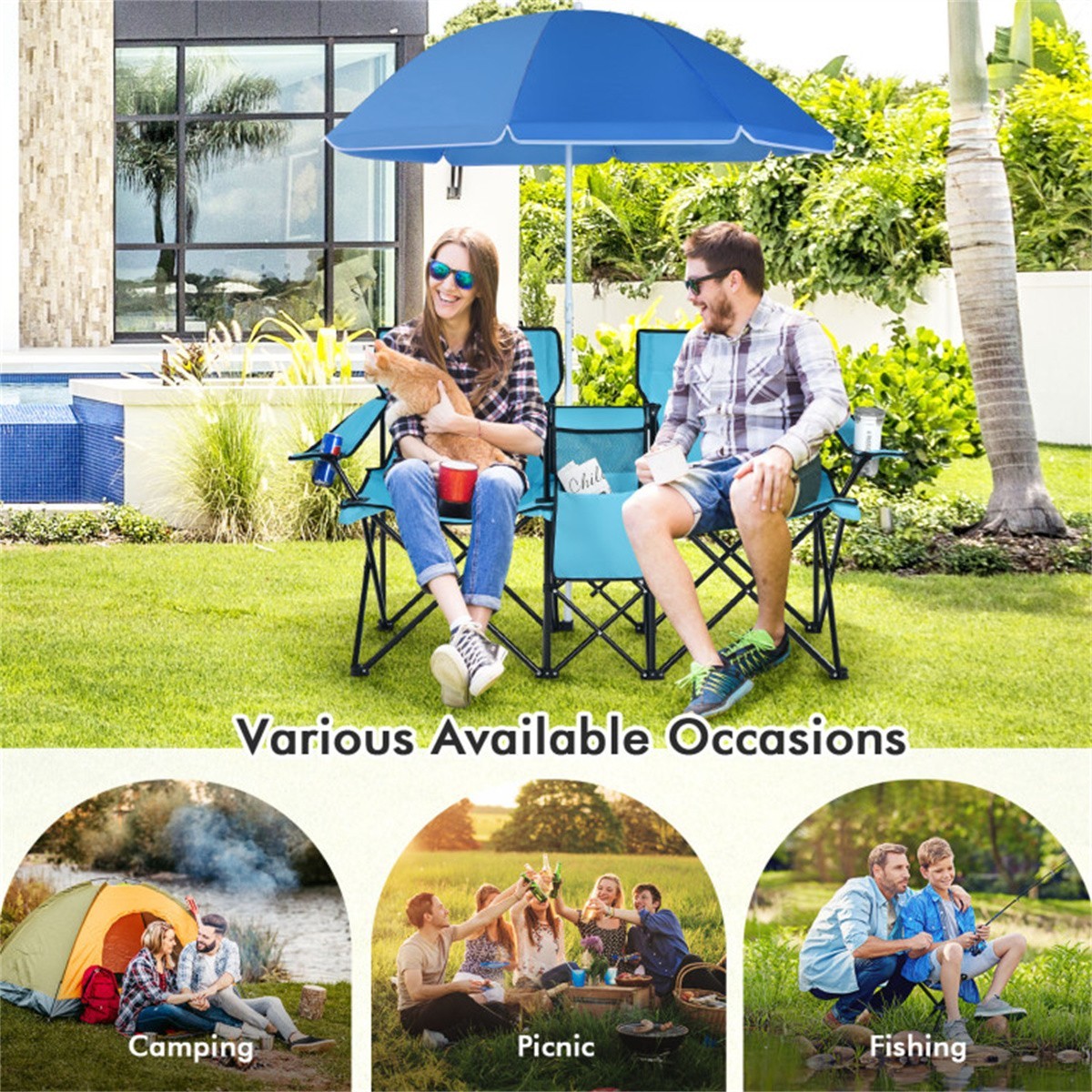 ❄️FREE SHIPPING!❄️2 Foldable Outdoor Chairs & Umbrellas 4 Camping or Tailgating!