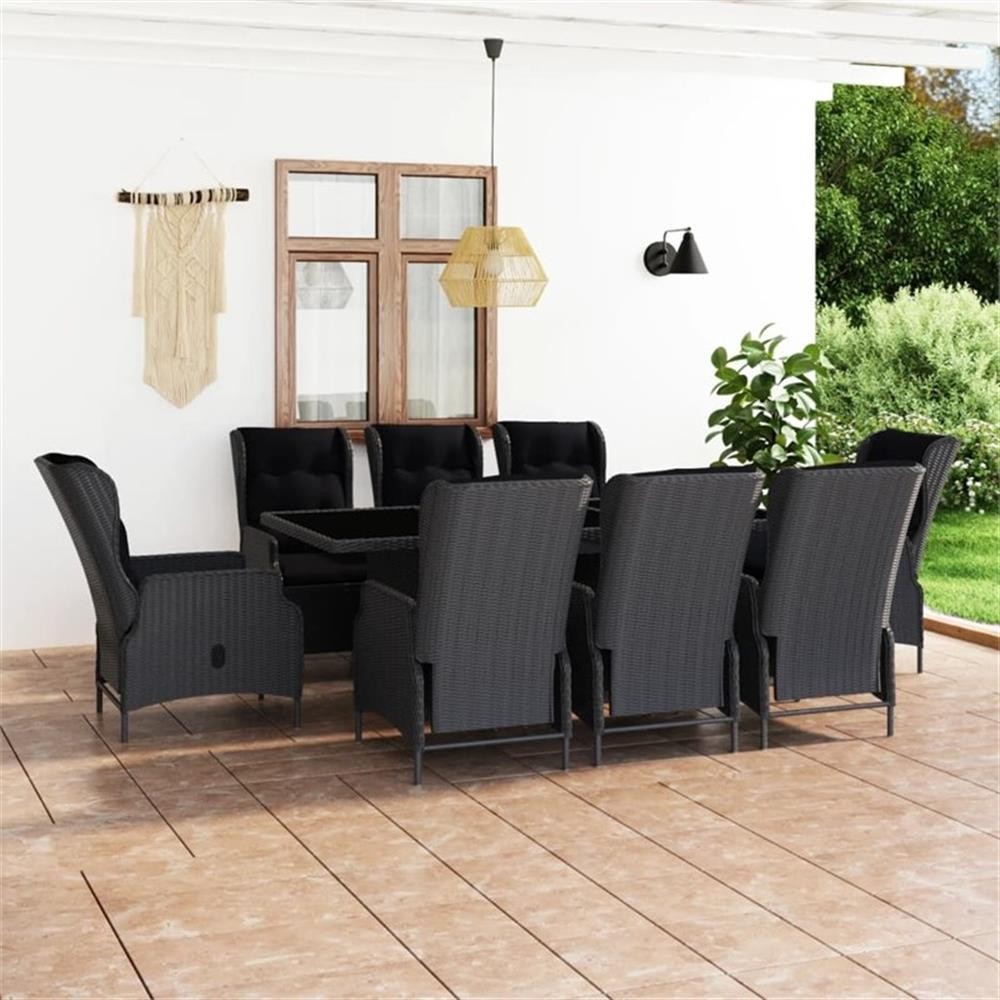Bowery Hill Contemporary Synthetic Poly Rattan Outdoor Dining Set in Dark Gray