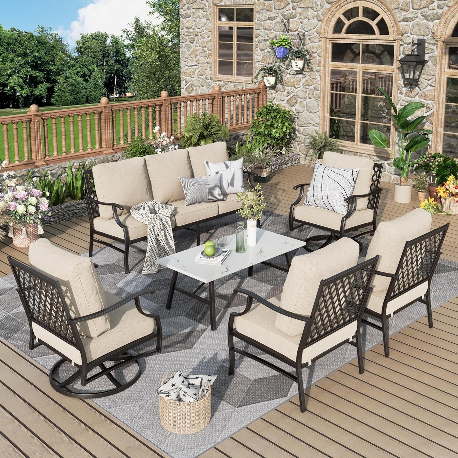 6 Pieces Patio Furniture Set Outdoor Conversation Set for Lawn Garden Backyard