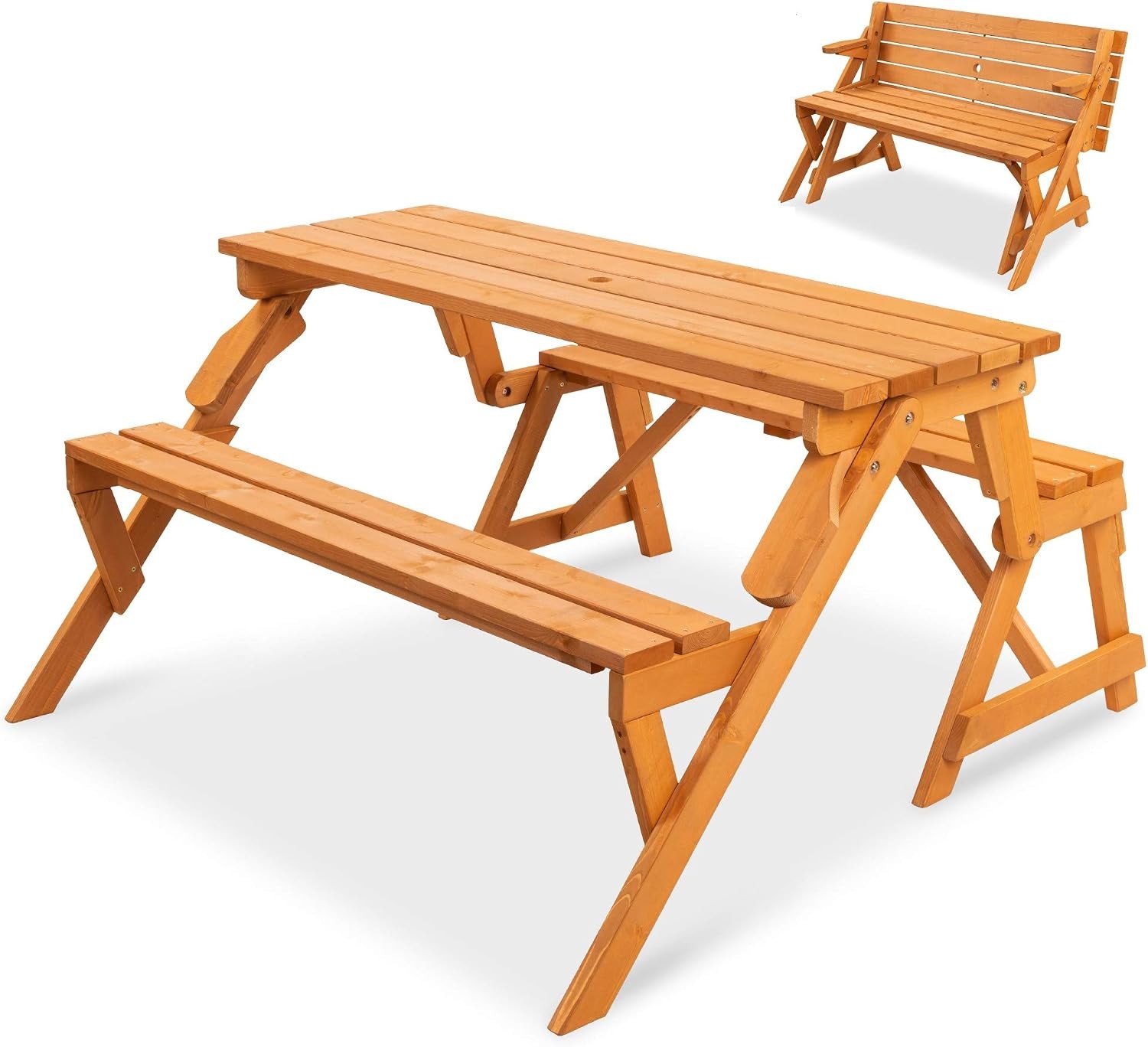2-in-1 Transforming Interchangeable Outdoor Wooden Picnic Table Garden Bench