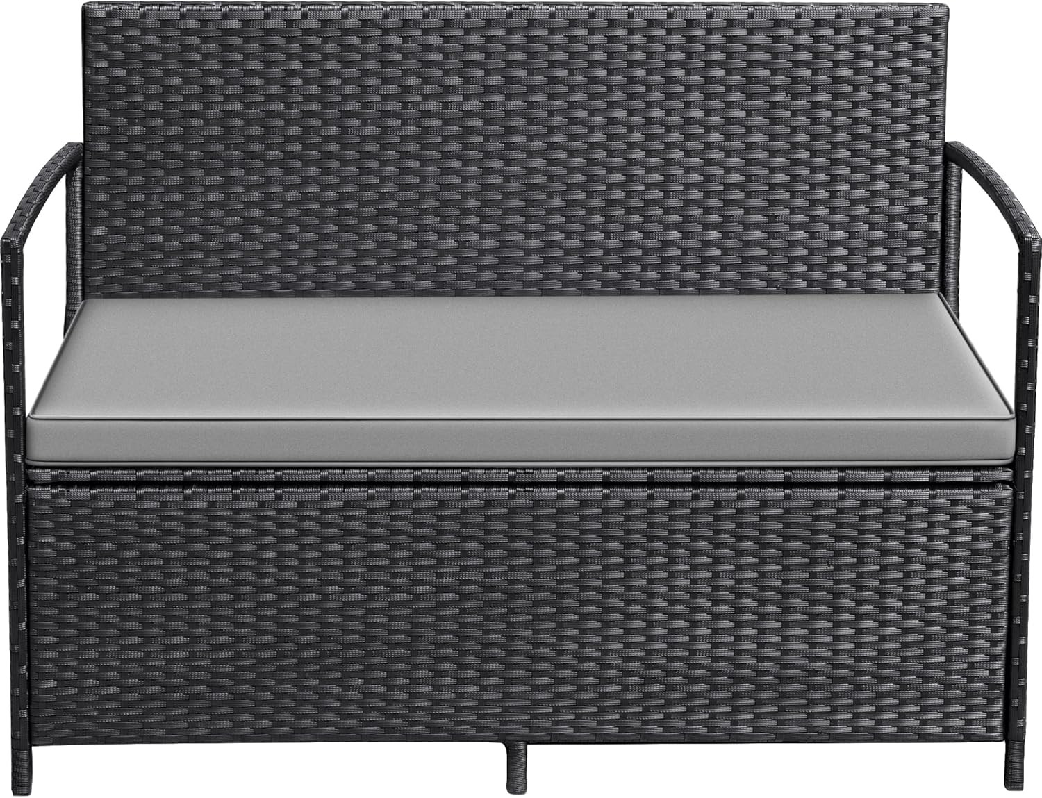 Patio Loveseat PE Rattan Wicker Outdoor Furniture with Soft Cushions & Built-In