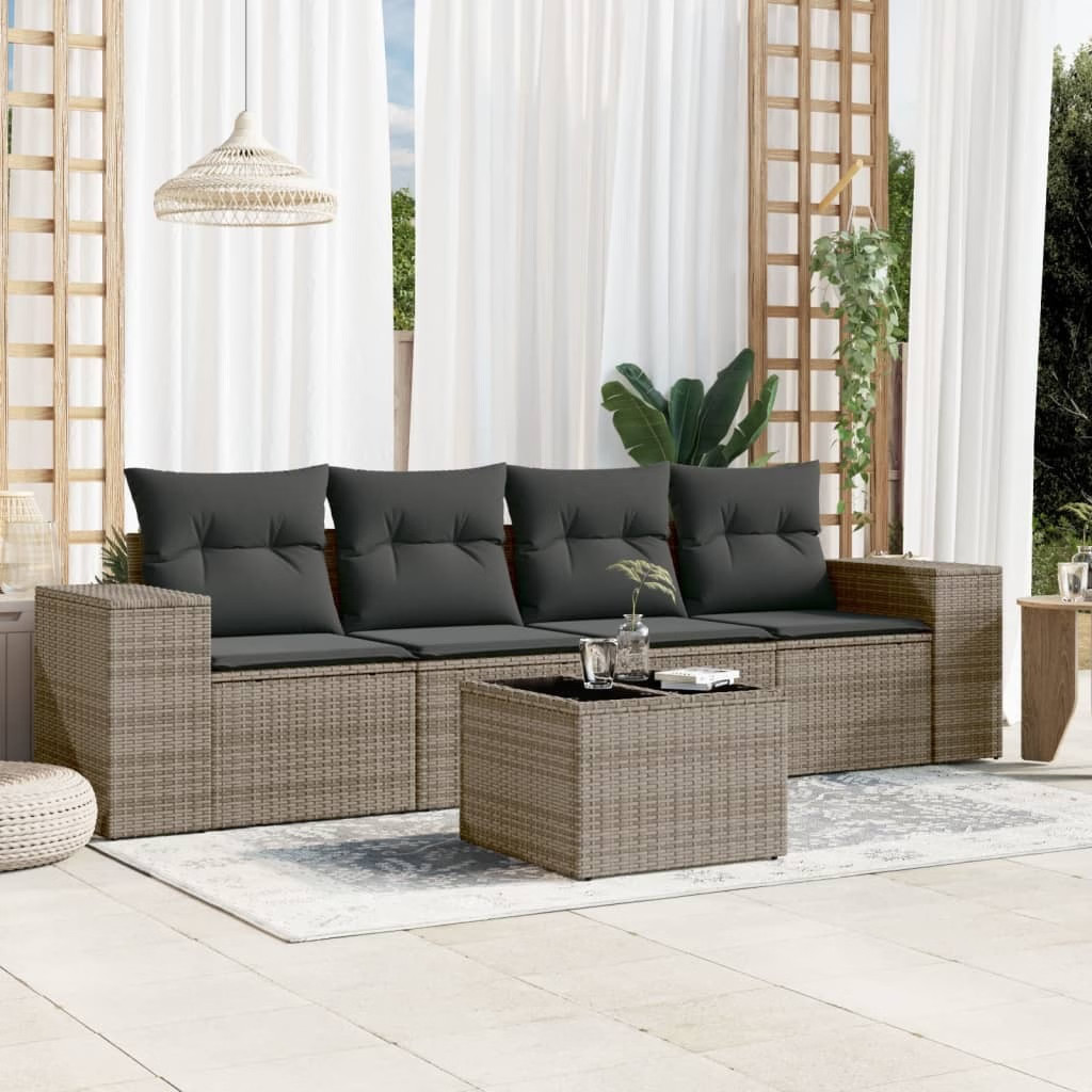 Garden Sofa Set Grey Poly rattan Medium Adjustable Feet