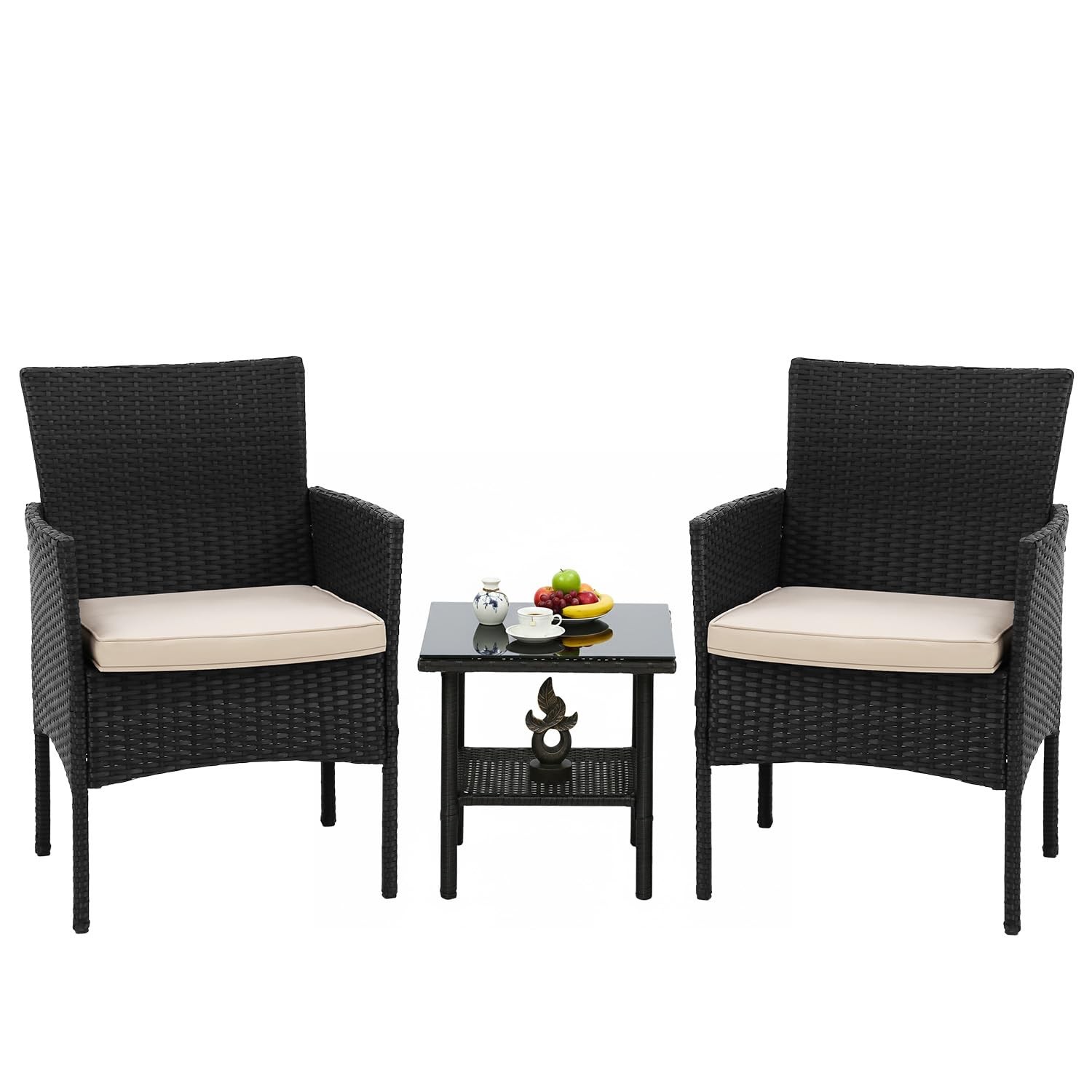 3 Pieces Patio Furniture Set Outdoor Wicker Bistro Sets Modern Rattan Chair C…