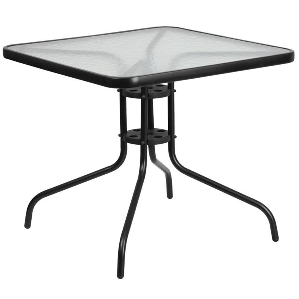 Flash Furniture 31.5″ Square Glass Top Patio Dining Table in Black