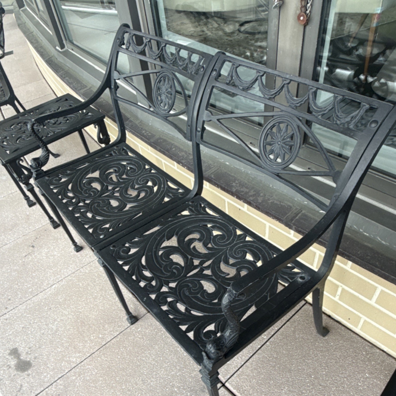 Black Cast Iron Geometric Matte Bistro Set with Chairs & Rectangle Table