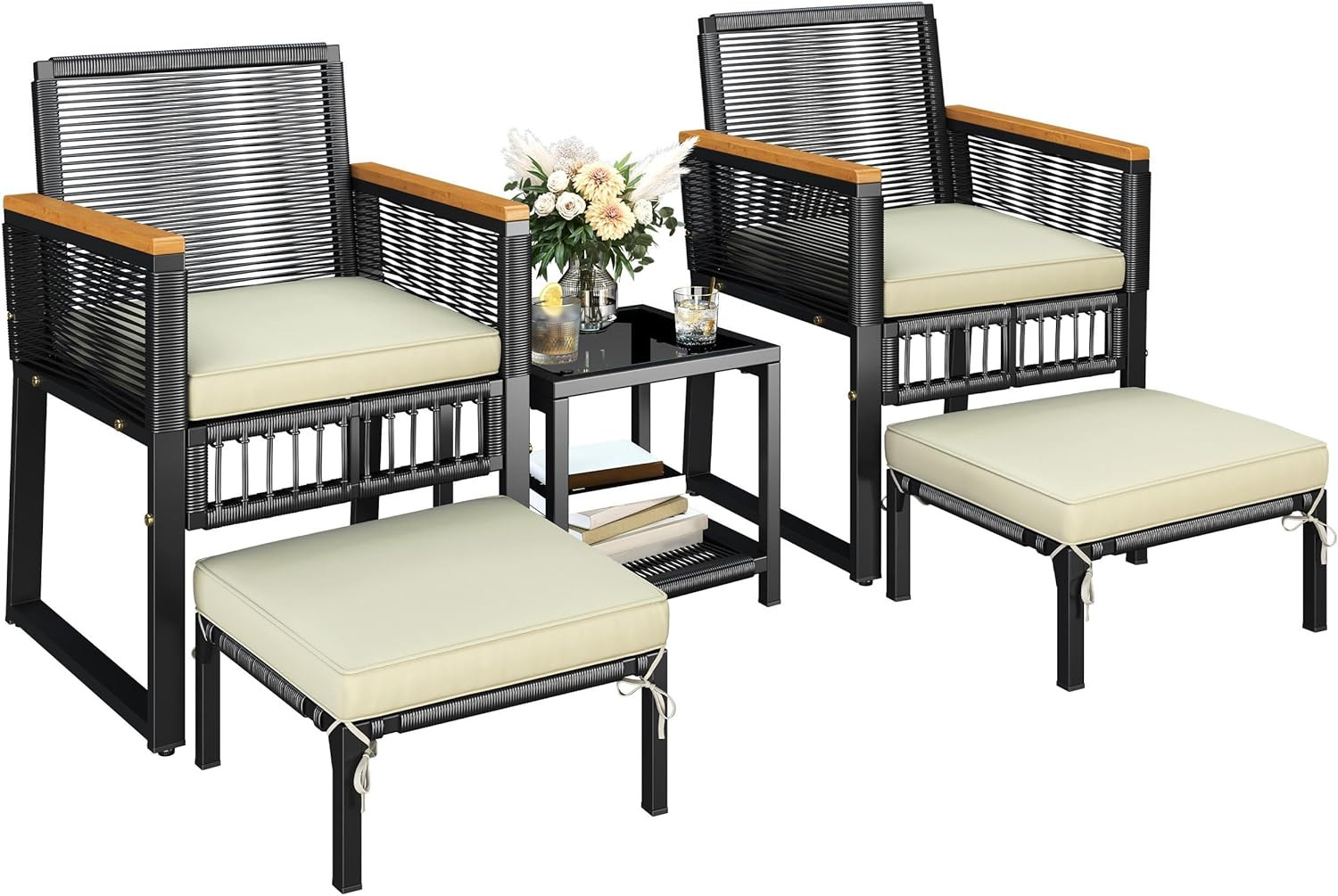 Stylish 5-Piece Wicker Rattan Outdoor Furniture Set for Patio & Balcony