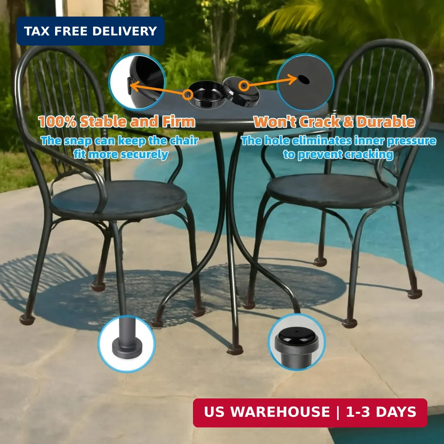 Wrought Iron Patio Furniture Feet Caps – Furnigear 1-1/2″ Round Plastic Outdoor