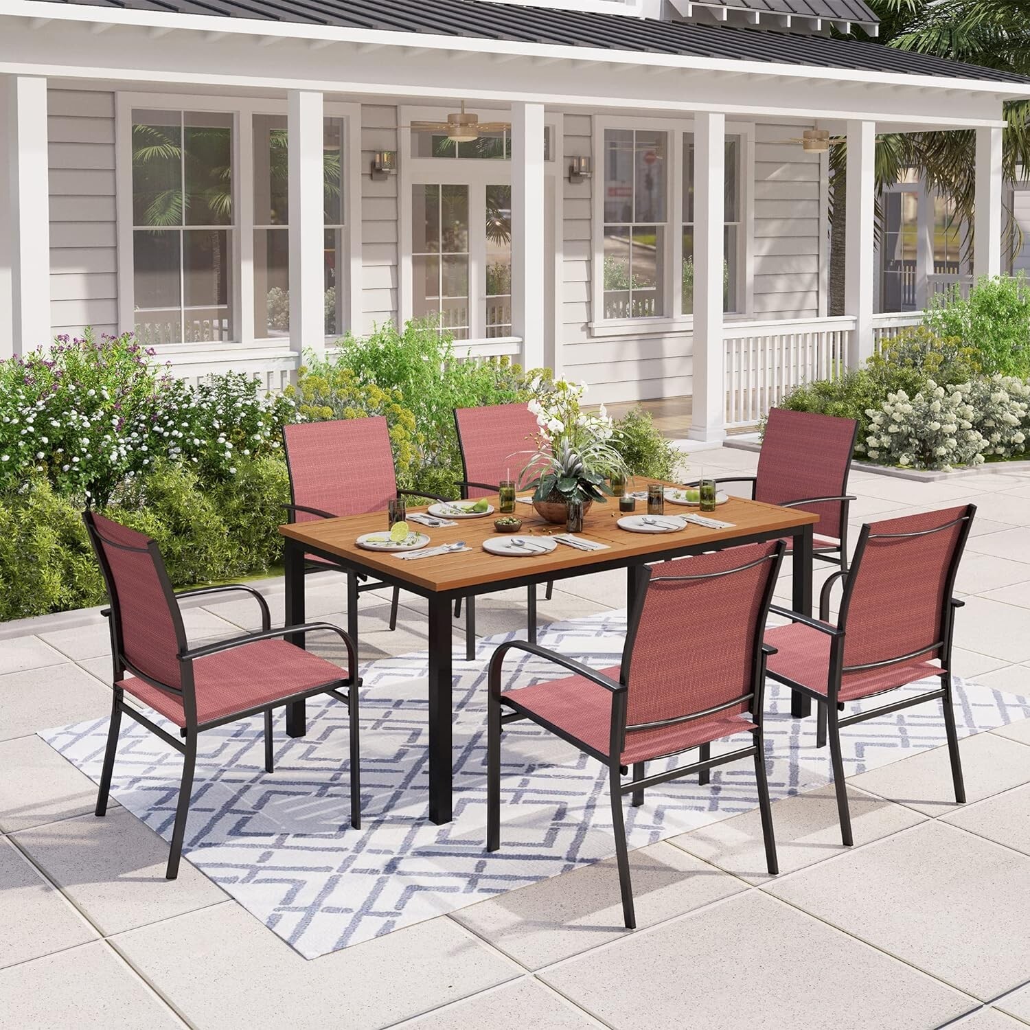 7 Piece Outdoor Dining Set Patio Table Chair Set Lawn Garden Yard Furniture