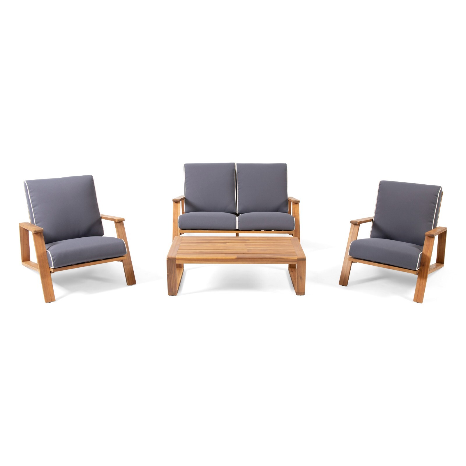 Youssef Outdoor Acacia Wood 4 Seater Chat Set with Cushions