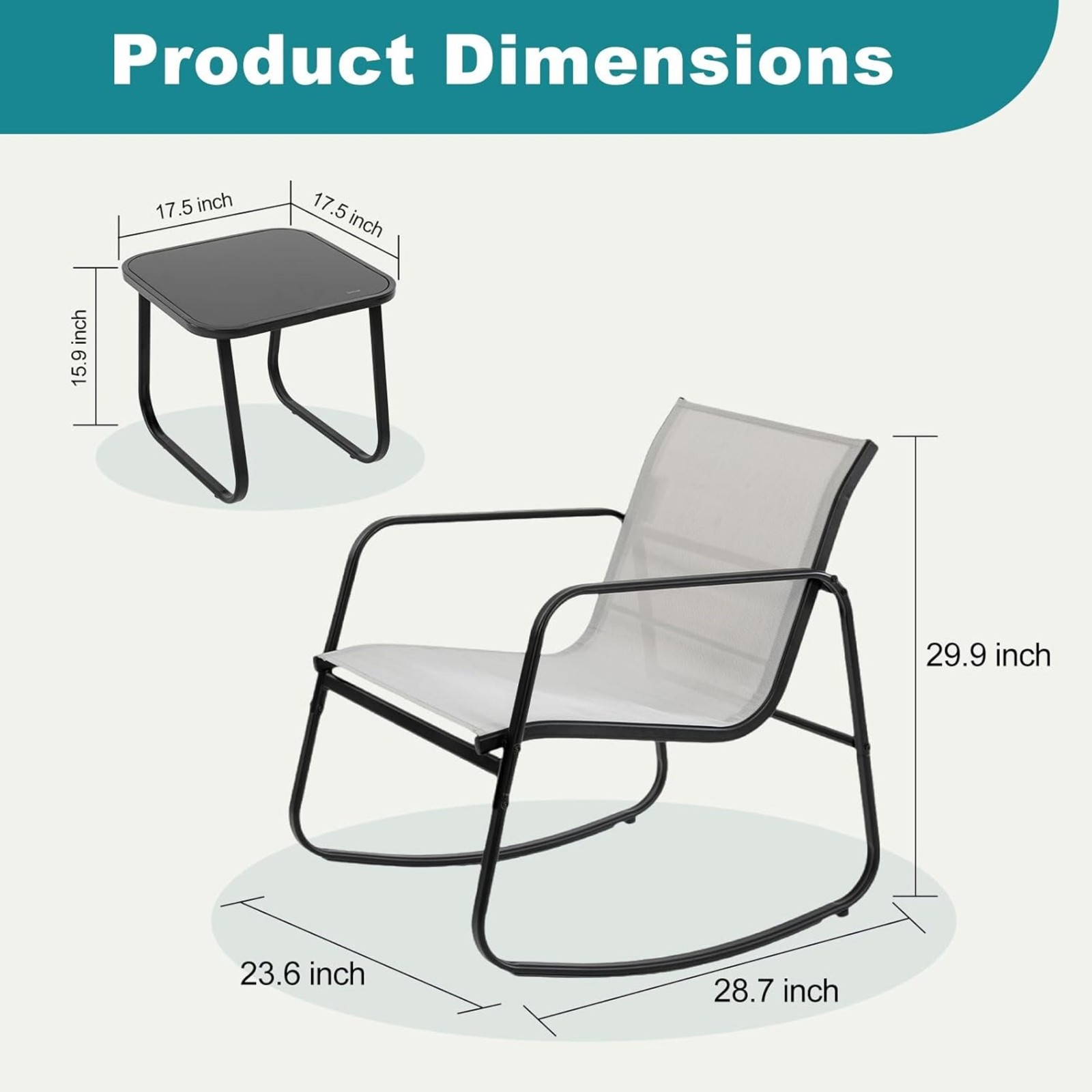 3 Piece Patio Rocking Furniture Set Outdoor Conversation Set w/ Table Gray Lawn.