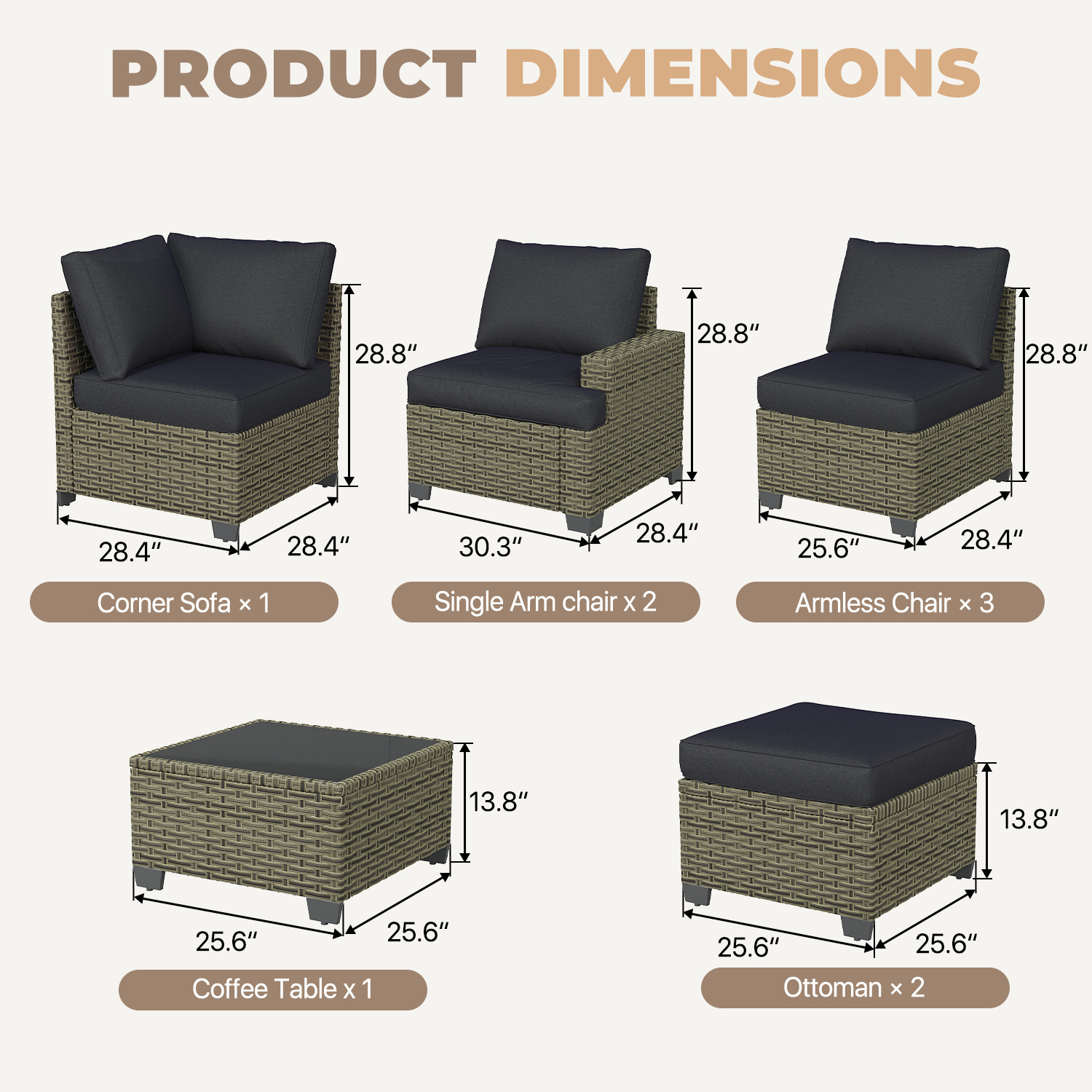 9-piece Patio Furniture Sets Outdoor Rattan Sectional Sofa Set Cushions Table