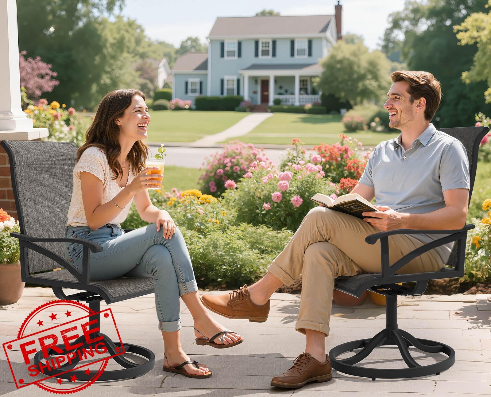 DWVO Brown Swivel Patio Chairs Set of 2