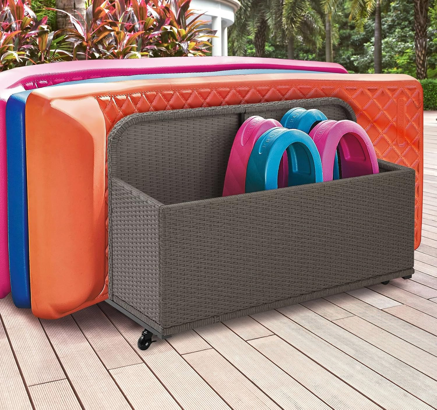 Palm Harbor Wicker Outdoor Storage Caddy for Pool Toys and Cushions