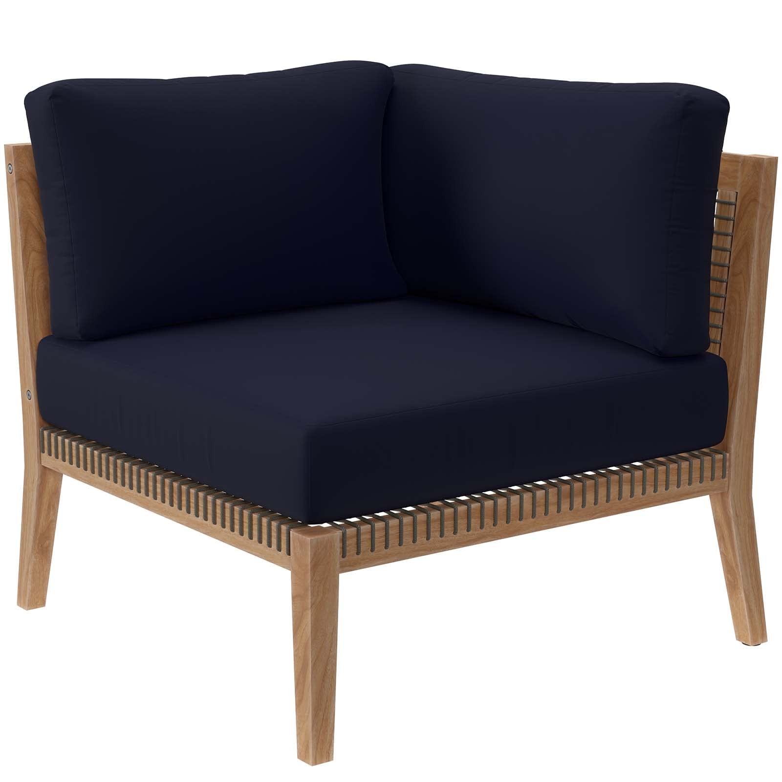 Modway Clearwater Teak Wood Fabric Outdoor Loveseat in Gray/Navy
