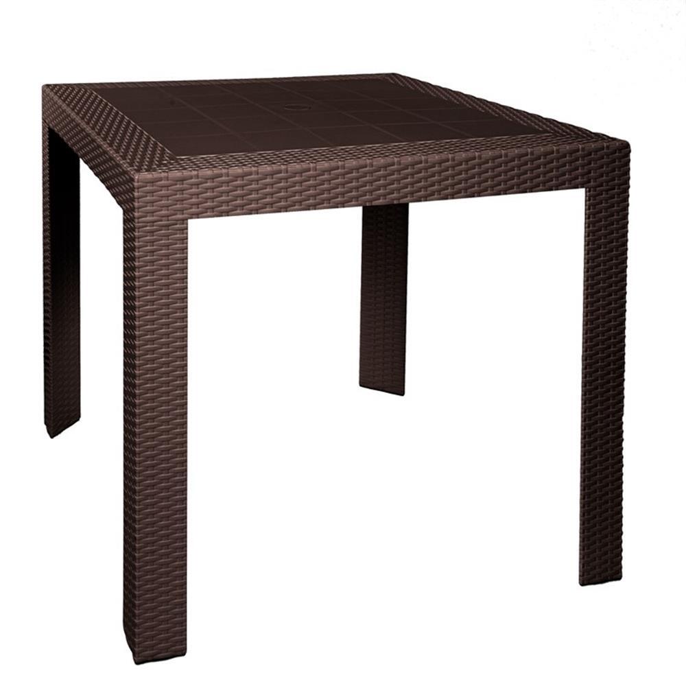 LeisureMod Mace Modern Weave Design Outdoor Patio Square Brown Dining Table
