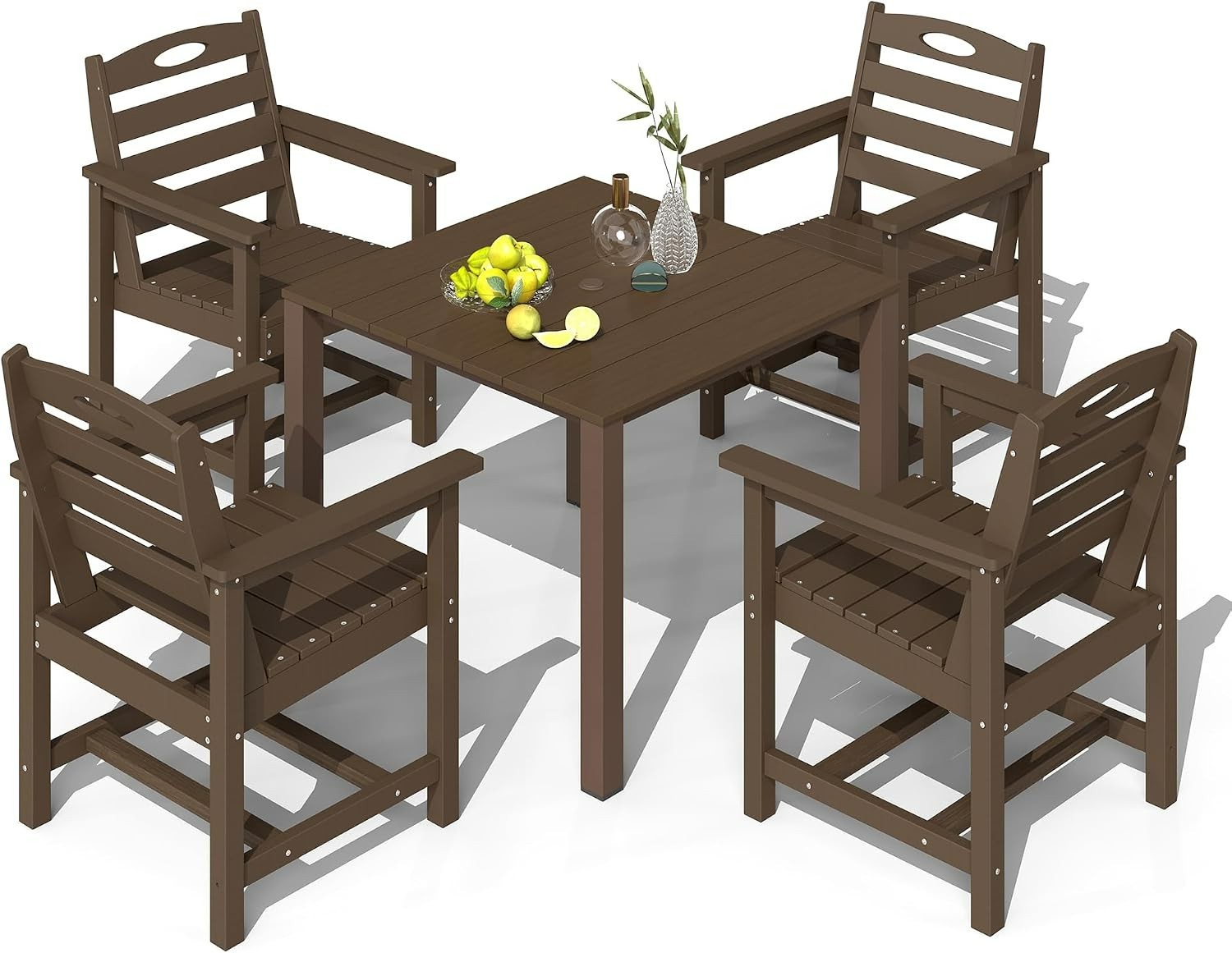 Domi 5Pcs HDPE Outdoor Patio Dining Set W/Umbrella Hole for Backyard,Deck,Brown