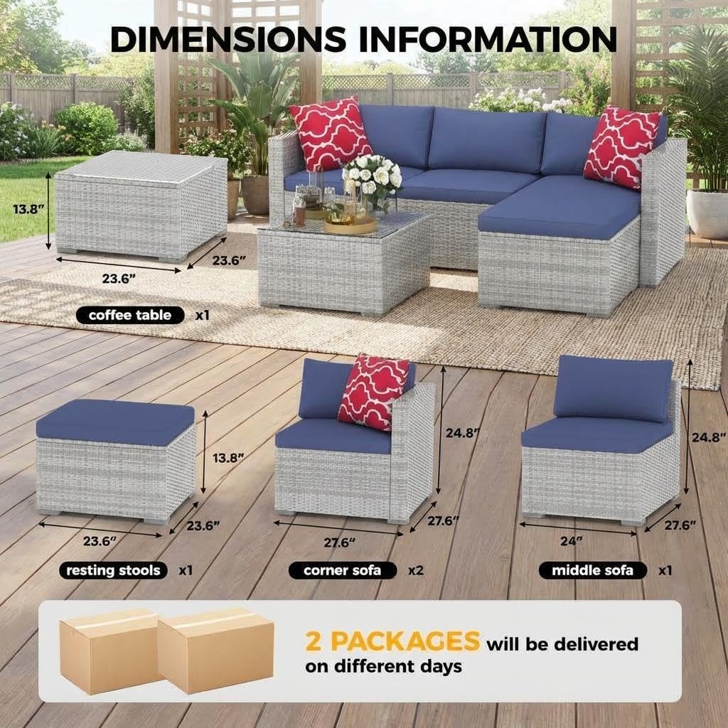 5-Piece Patio Furniture Set Outdoor Wicker Rattan Furniture w/ Table for Yard