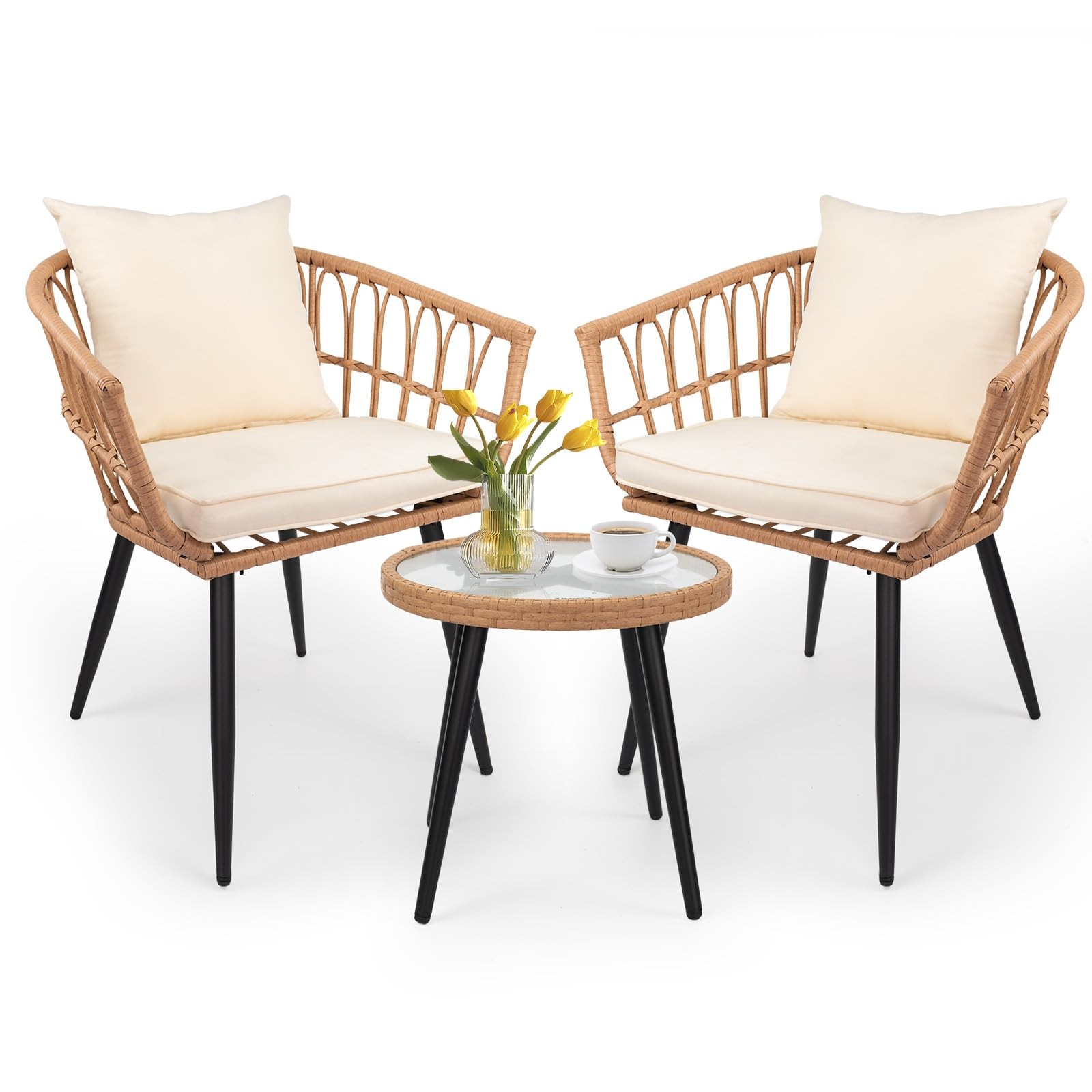 Best 3-Piece Patio Dining Set, Featuring a Round PE Rattan Table and 2 Chairs
