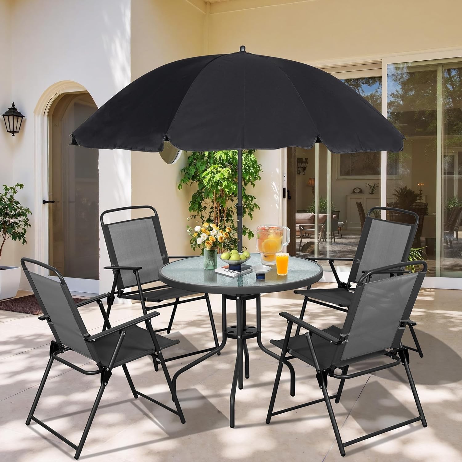 6 Pieces Folding Patio Dining Set Small Metal Outdoor Garden Patio Table Chair