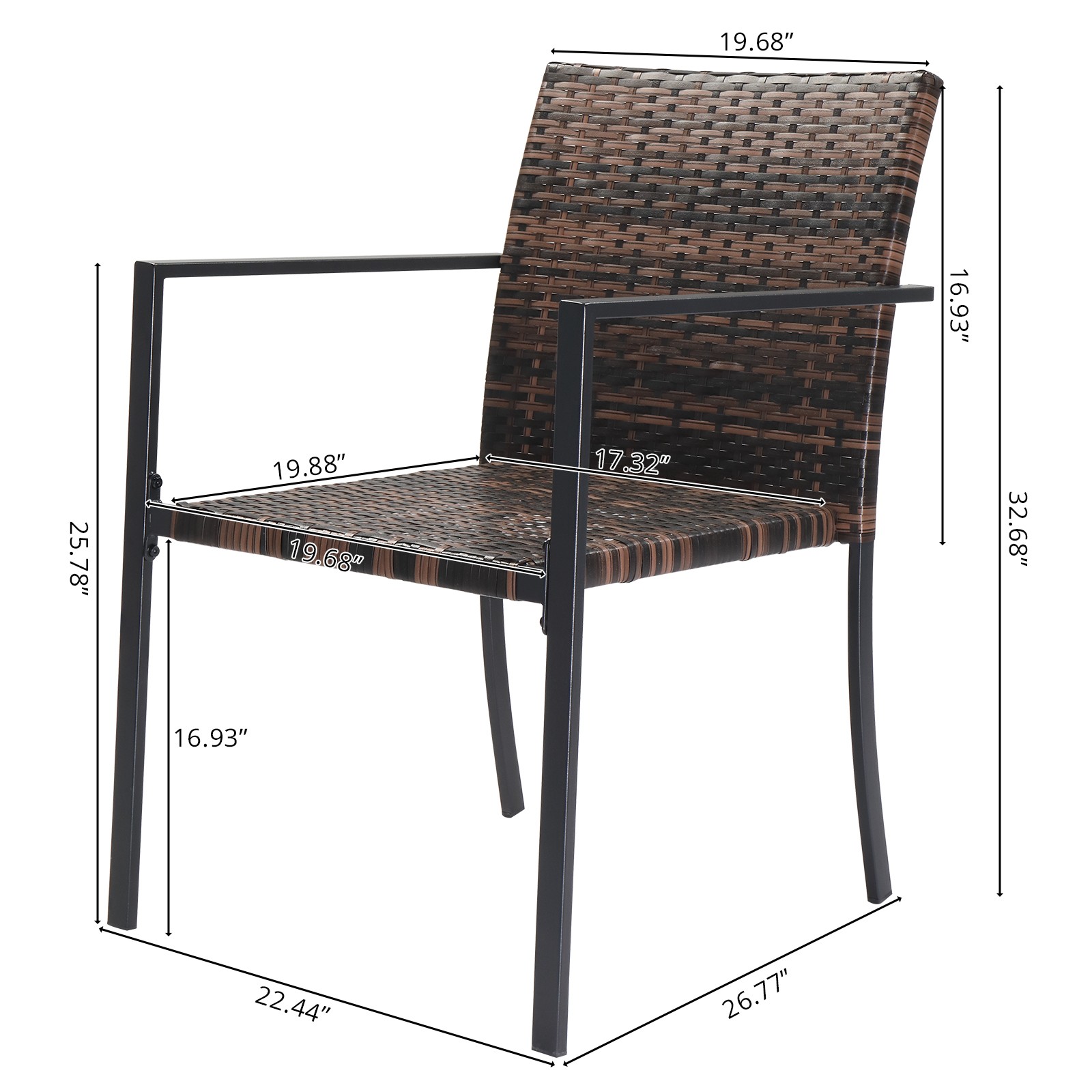 Set of 2 Stackable Outdoor Wicker Patio Dining Chairs, All-Weather Brown