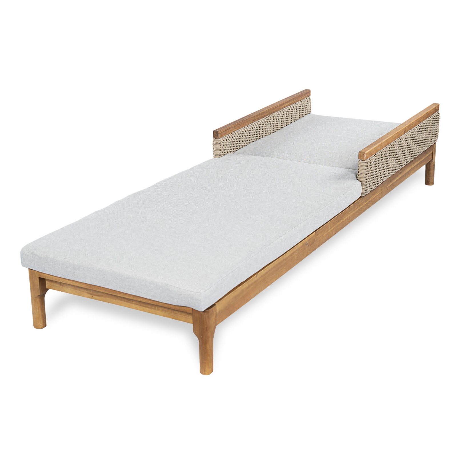 Acacia Wood Sun Chaise Lounger Set of 2 with Grey Cushions