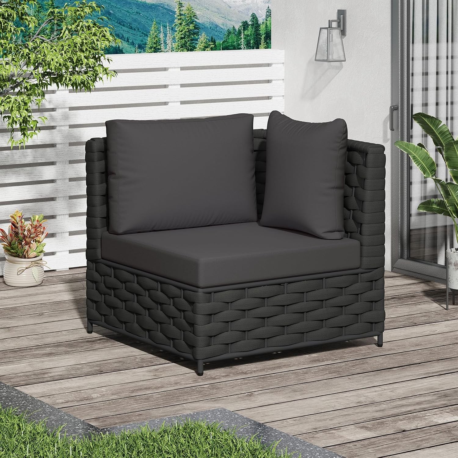 TWT Gartenlounge Modularer Ecksofa, 400 lbs Belastbarkeit, Wasserdicht, Grau