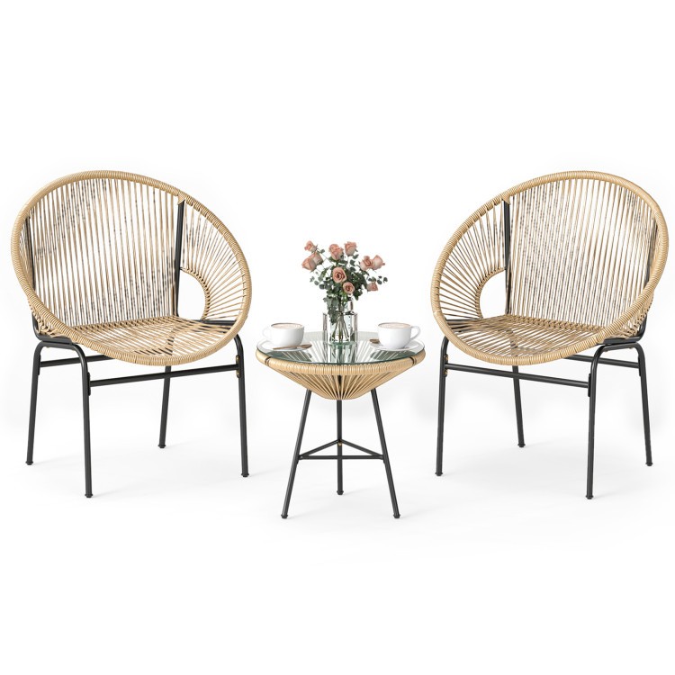 3-Piece Acapulco Patio Set with Glass Table – Outdoor Balcony Garden Furniture